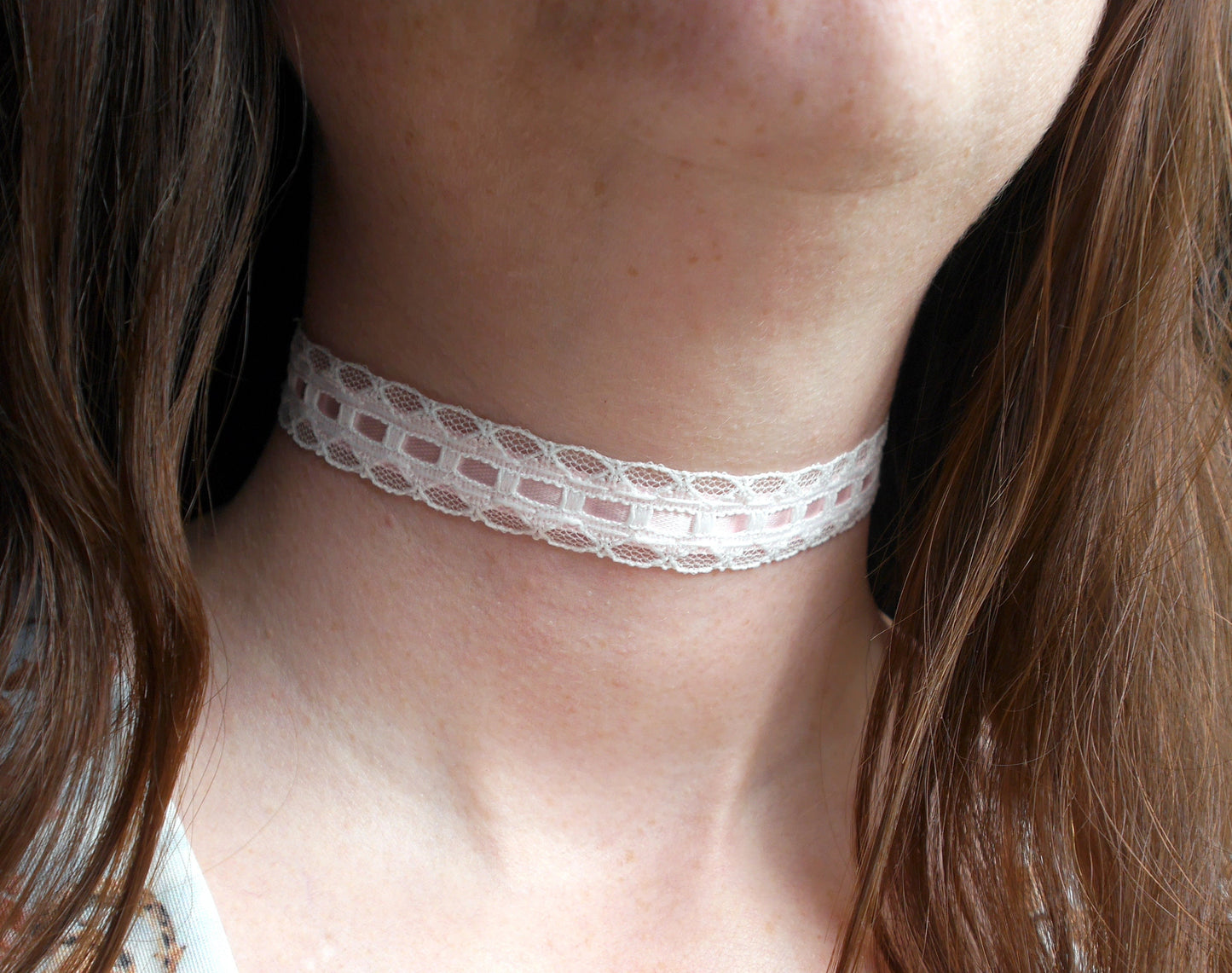 Pastel Pink Satin Lace Choker