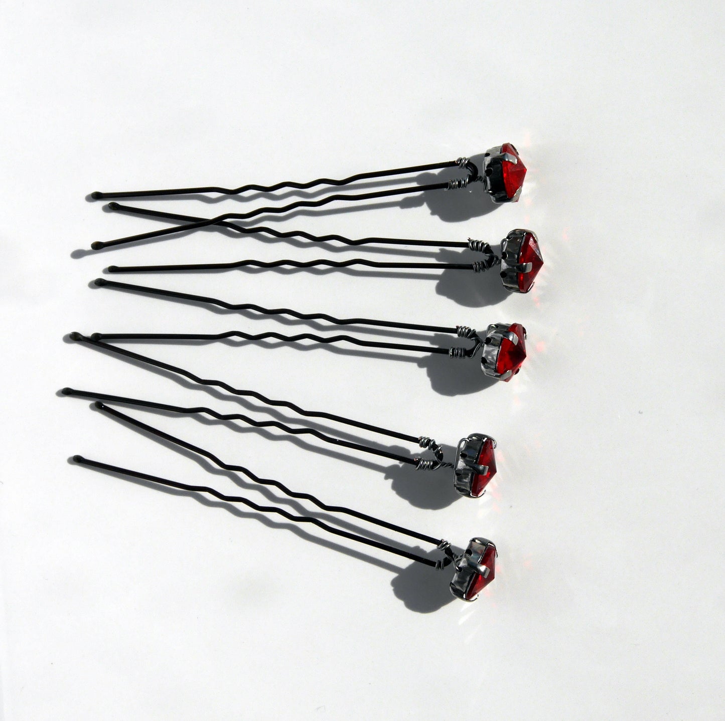 Ruby Red Rhinestone Diamante Wedding Hair Grips, perfect for dancers, bridesmaids, flower girls or to add a touch of glam to wedding or prom hair.