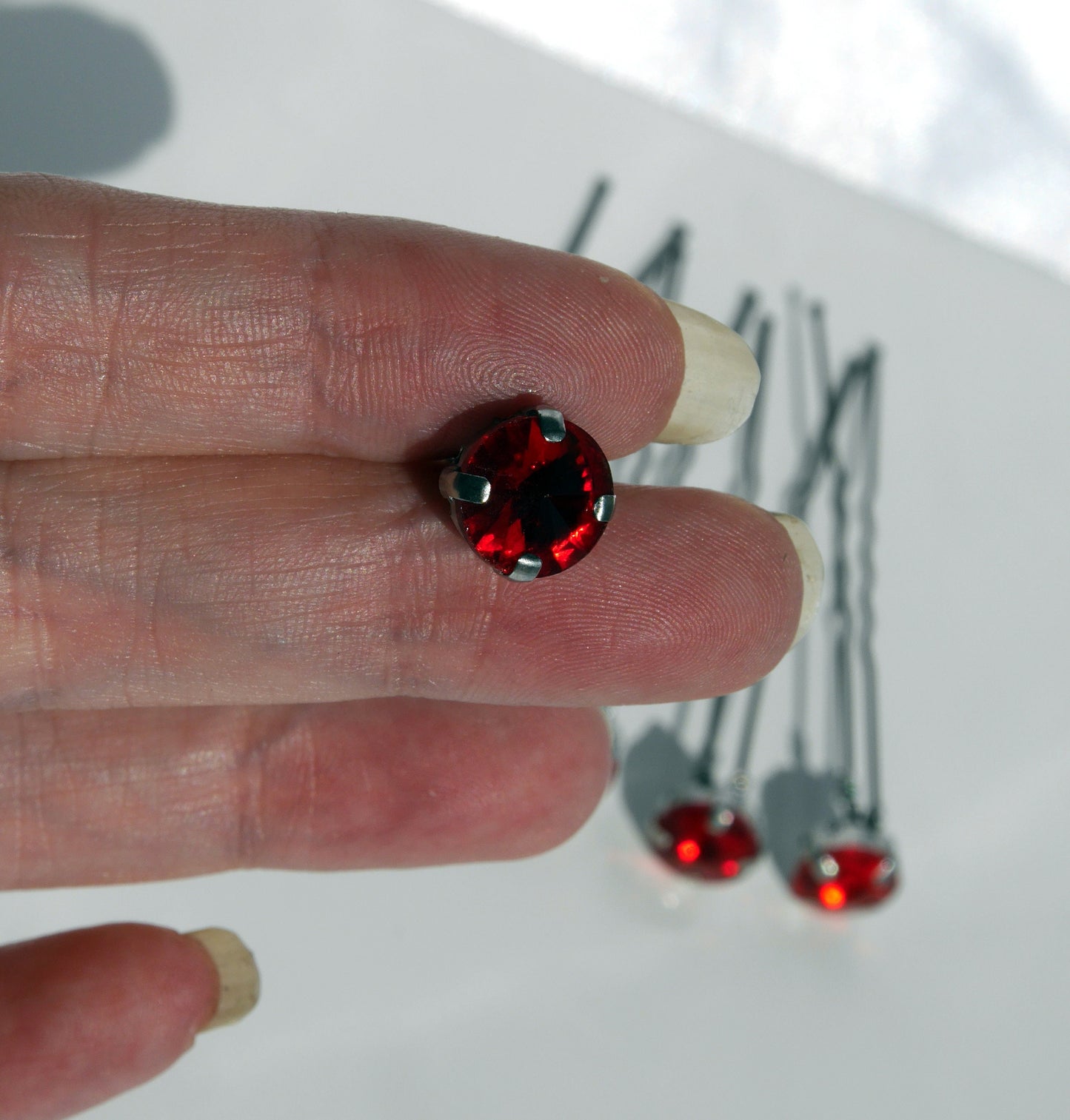 Ruby Red Circular Rhinestone Hair Pins (Set of 5)