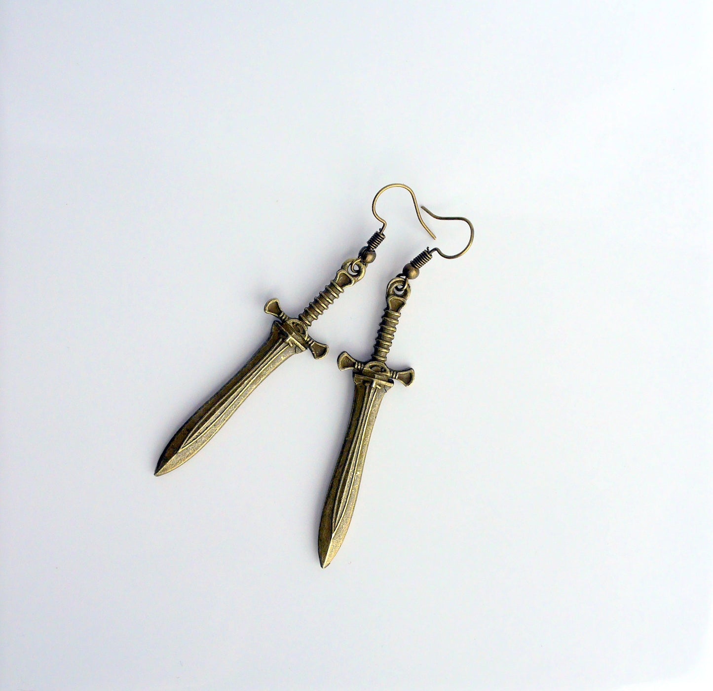 Bronze Fantasy Blade Sword Shaped Earrings (Ear Hook, Stud or Clip On)