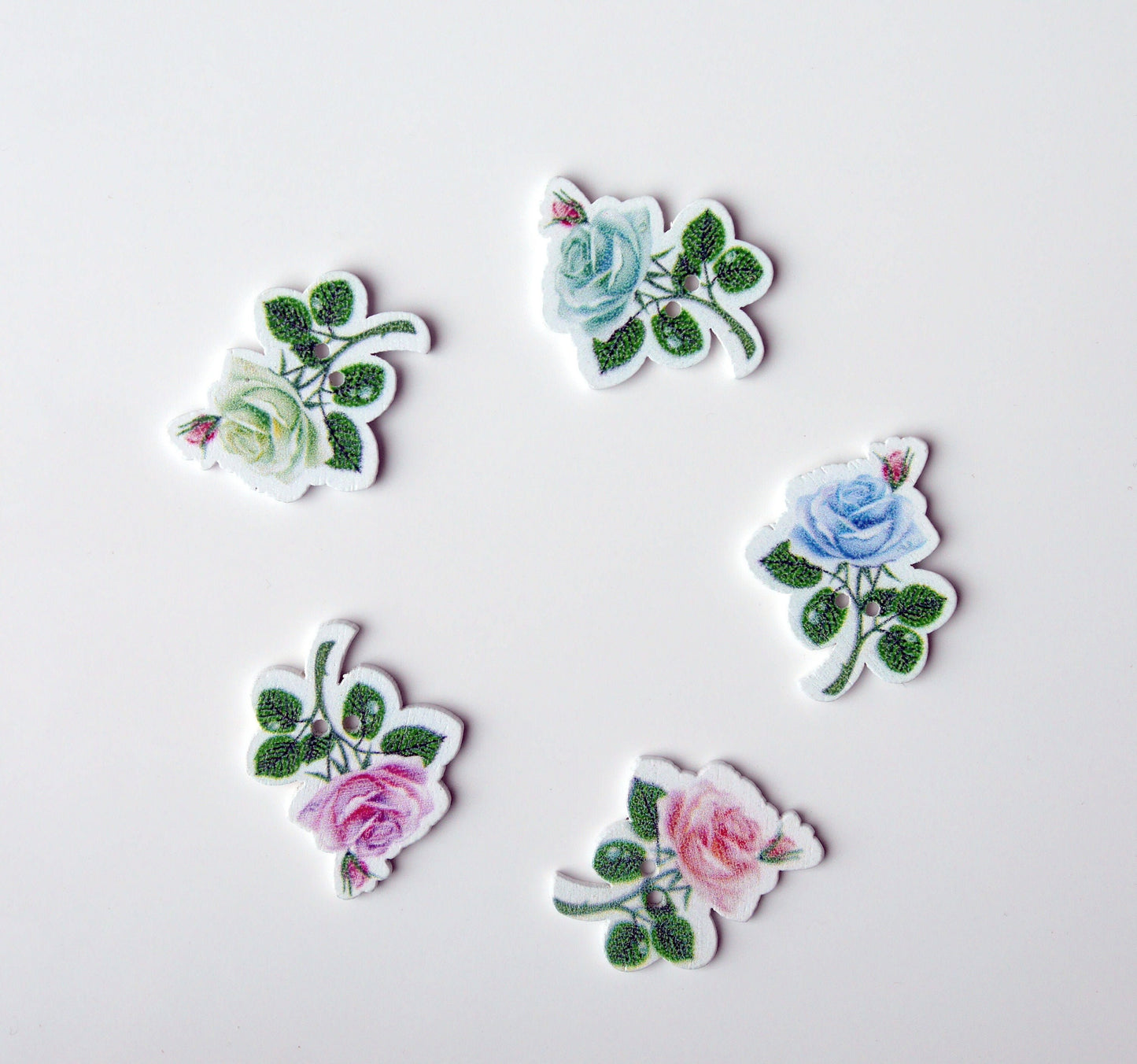English Rose Shaped Colourful Wooden Fridge Magnets - (Set of 5 Fun Magnets)