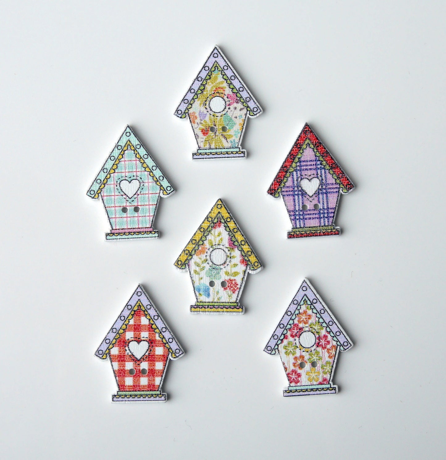 Colourful Bird House Shaped Wooden Fridge Magnets (Set of 5 Magnets)