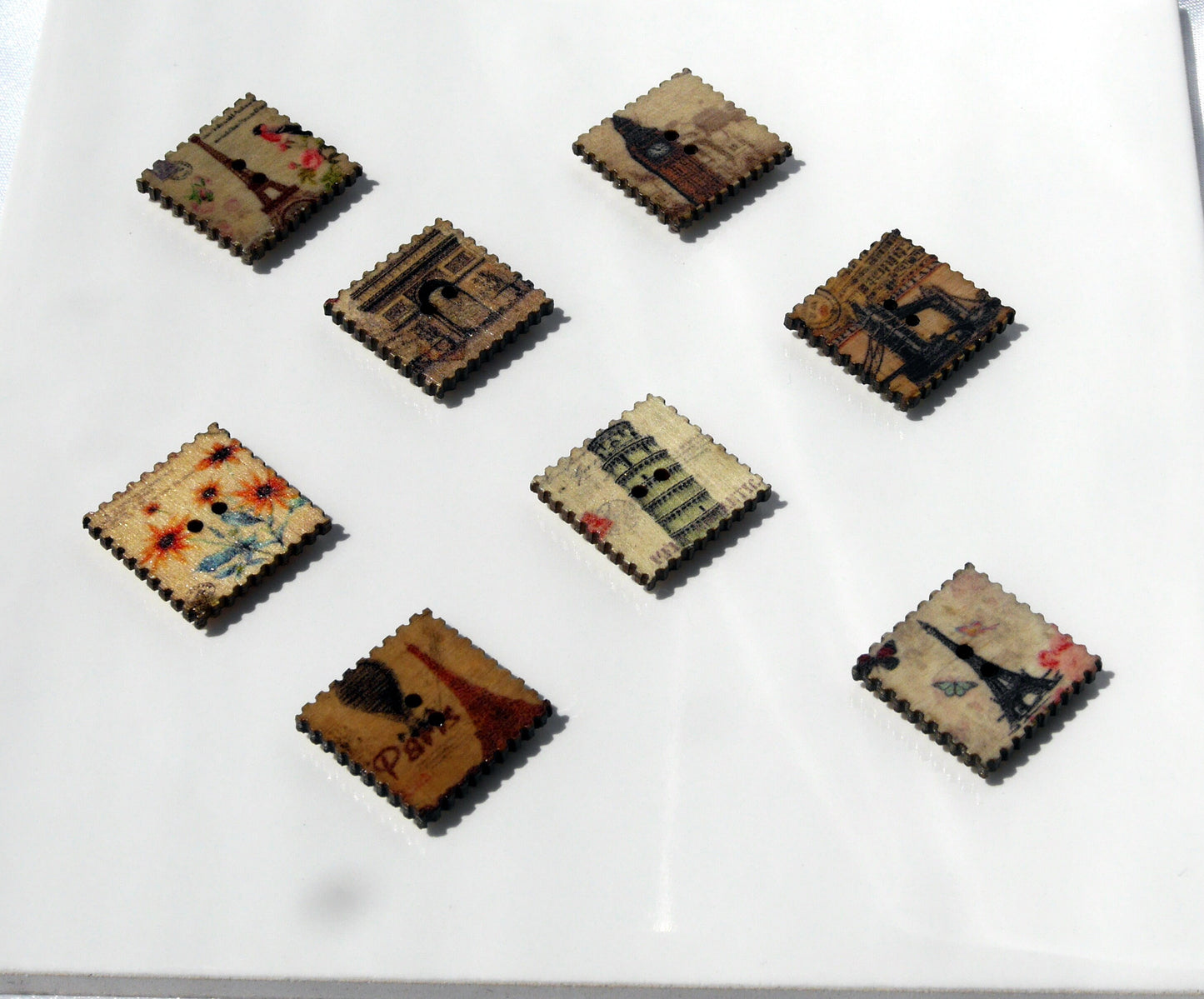 Landmark Square Stamp Shaped Wooden Magnets (Set of 5 Magnets)