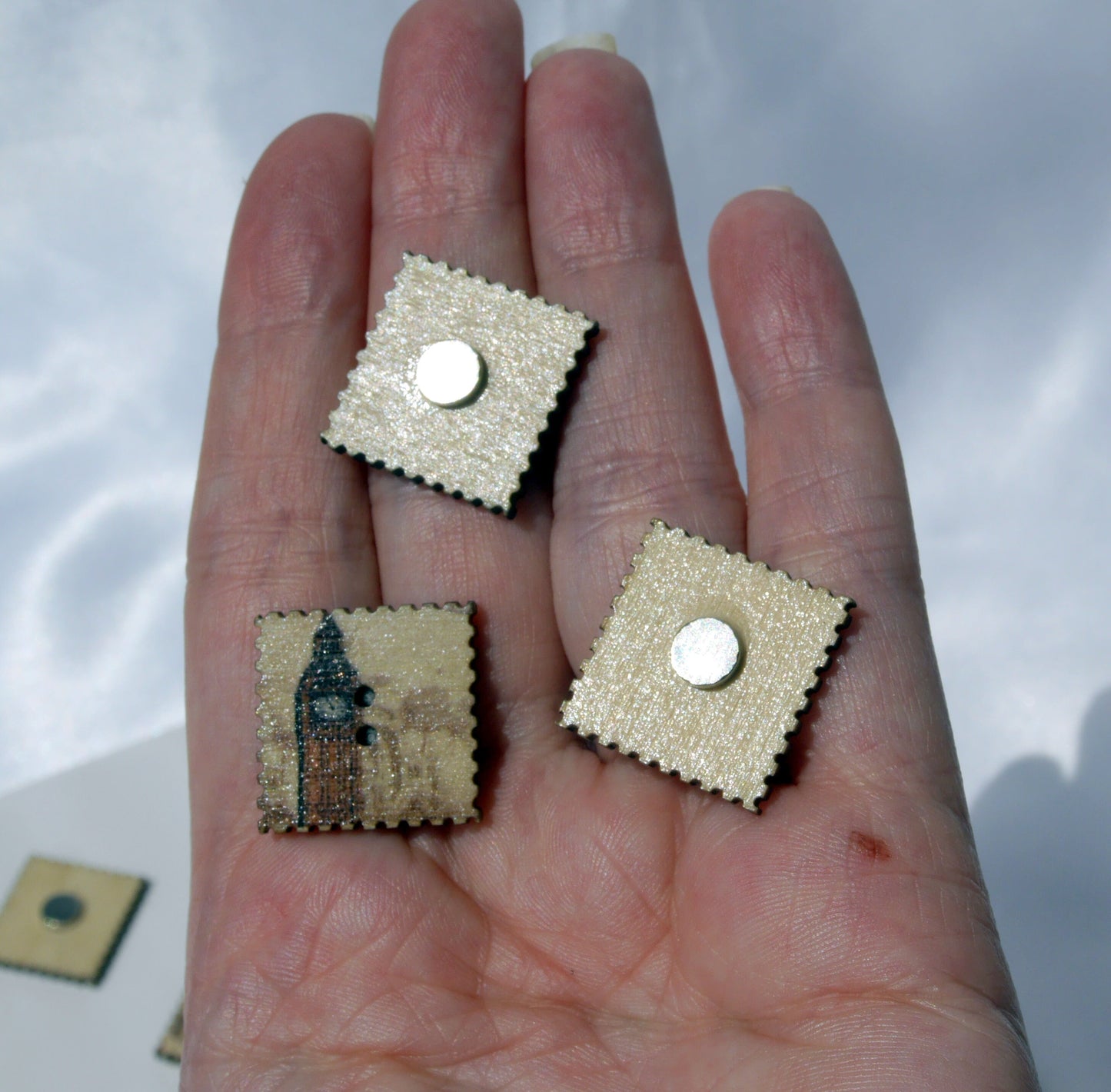 Landmark Square Stamp Shaped Wooden Magnets (Set of 5 Magnets)