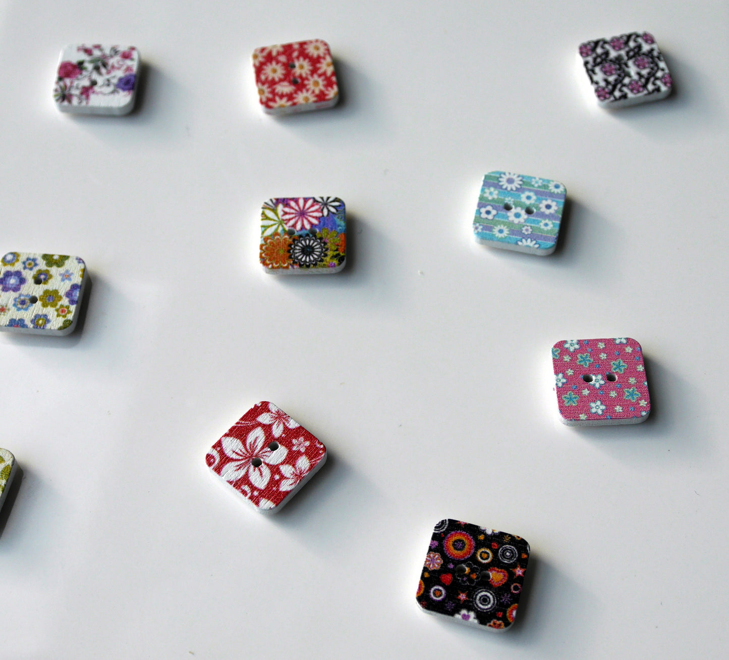 Floral Print Square Shaped Wooden Mini Magnets - (Set of 5 Magnets)