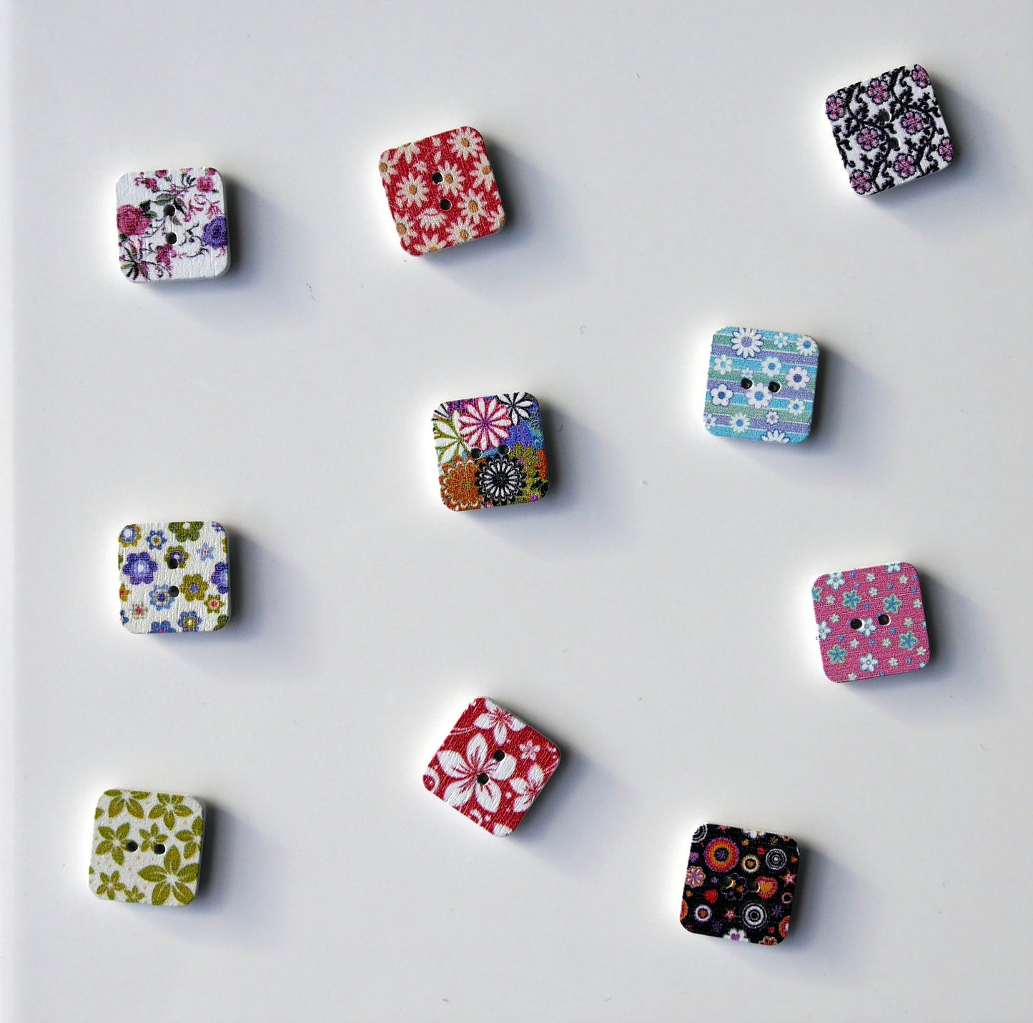 Floral Print Square Shaped Wooden Mini Magnets - (Set of 5 Magnets)
