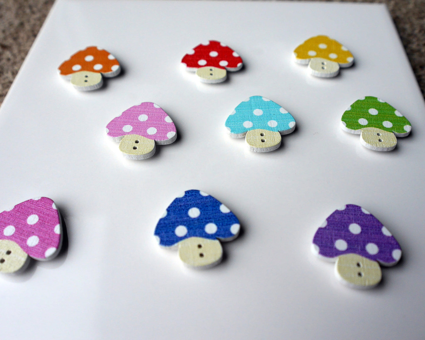 Colourful Mushroom Shaped Wooden Mini Fridge Magnets (Set of Magnets)