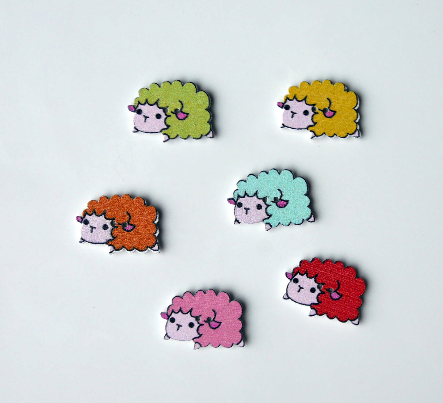 Farmyard Theme Sheep Shaped Colourful Wooden Fridge Magnets - (Set of 5 Magnets)
