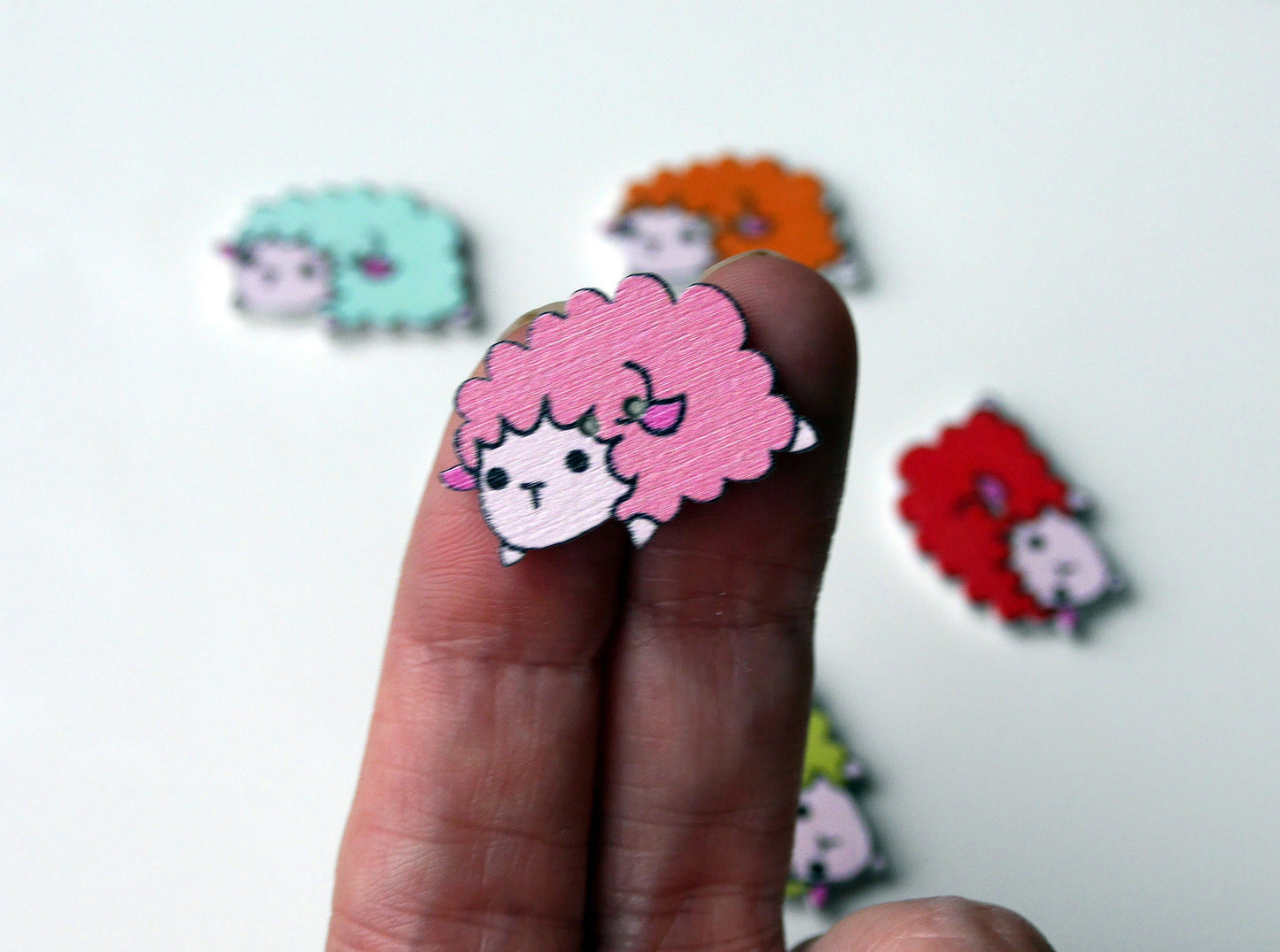 Farmyard Theme Sheep Shaped Colourful Wooden Fridge Magnets - (Set of 5 Magnets)