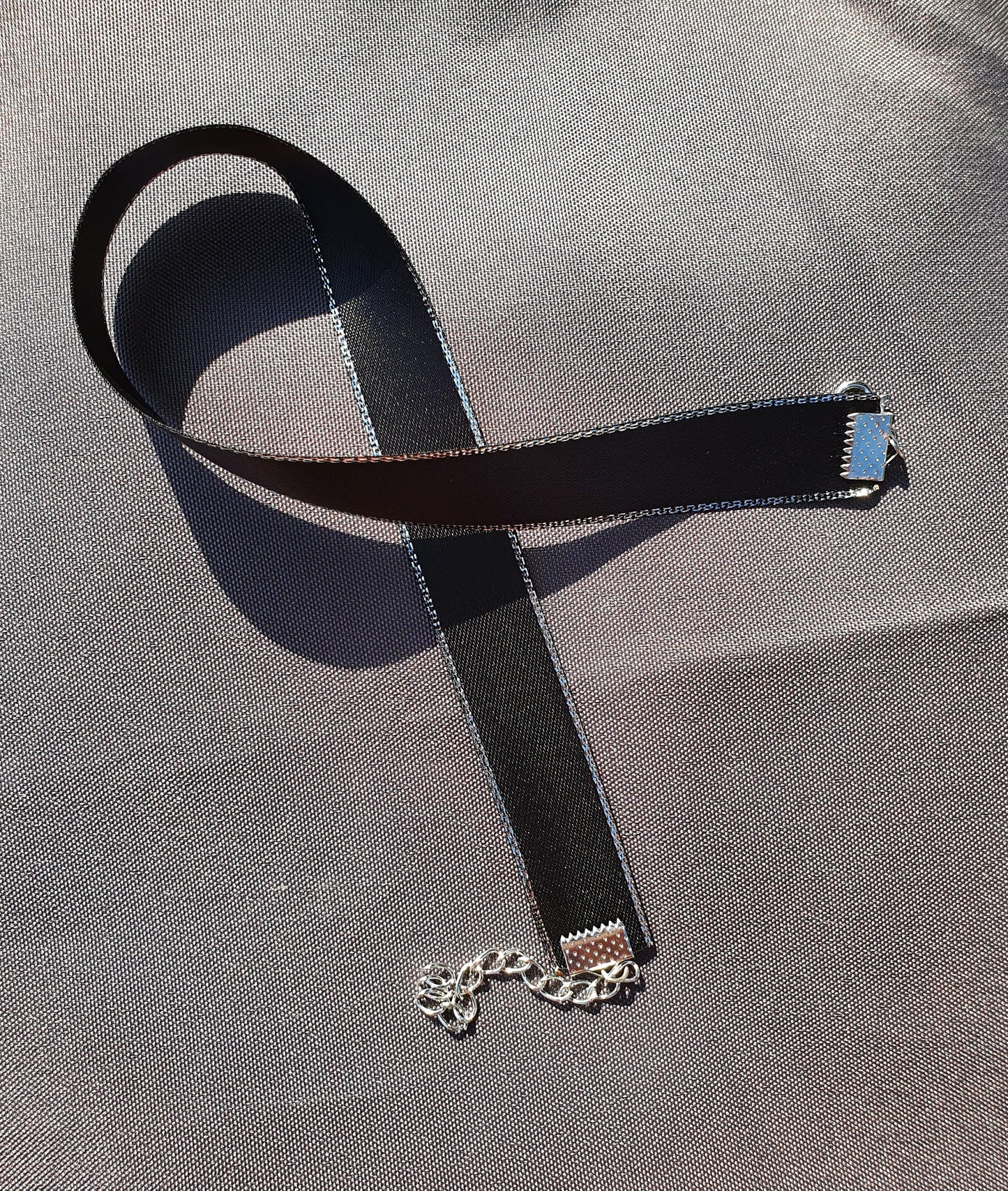 Silver Edge Black Satin Choker (Non Elasticated)
