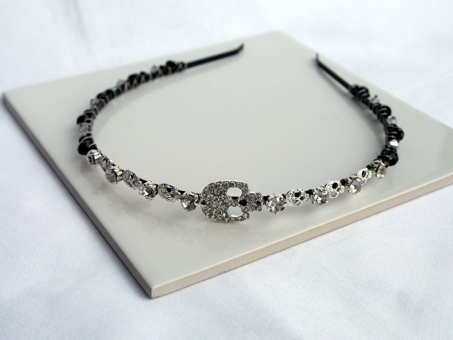 Gothic Black Rhinestone Skull Wedding Prom Tiara Hair Accessory