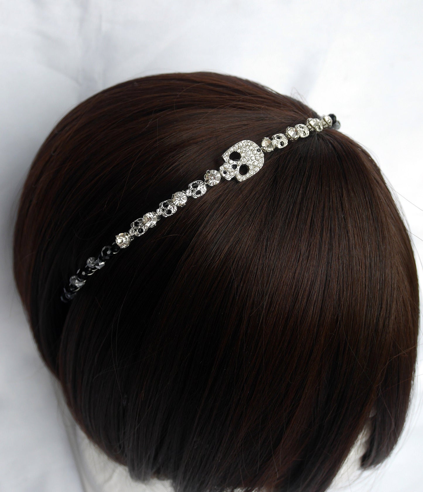 Gothic Black Rhinestone Skull Wedding Prom Tiara Hair Accessory