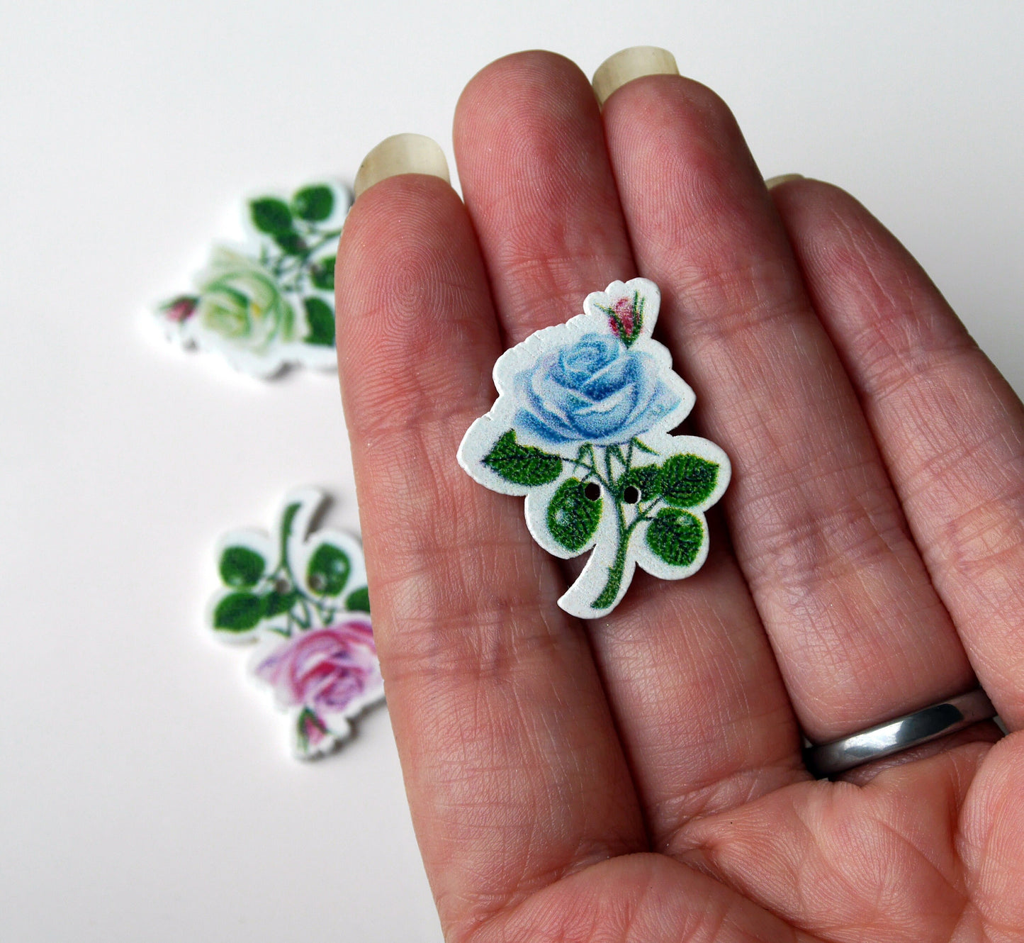 English Rose Shaped Colourful Wooden Fridge Magnets - (Set of 5 Fun Magnets)