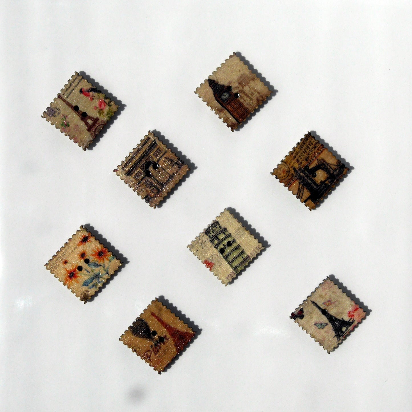 Landmark Square Stamp Shaped Wooden Magnets (Set of 5 Magnets)