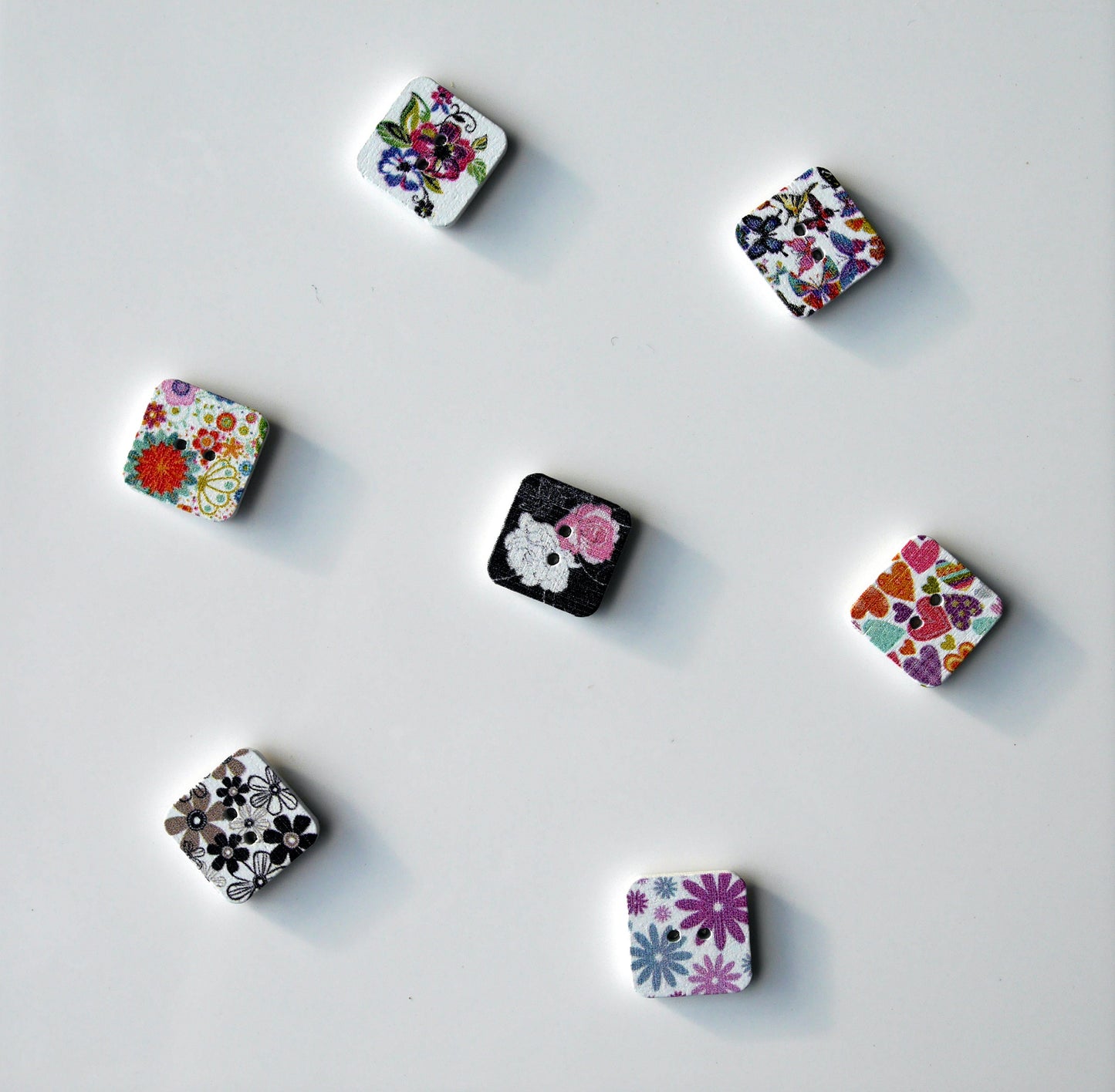 Floral Print Square Shaped Wooden Mini Magnets - (Set of 5 Magnets)