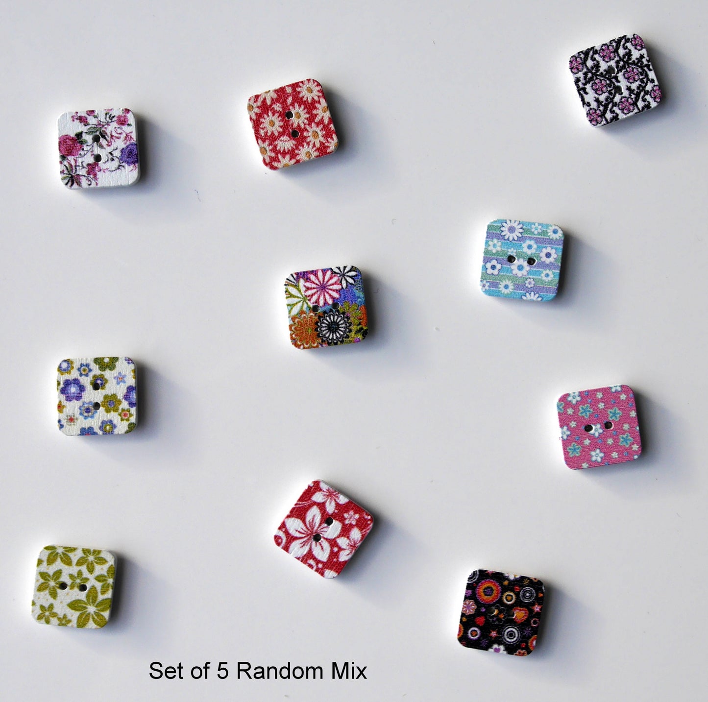 Floral Print Square Shaped Wooden Mini Magnets - (Set of 5 Magnets)