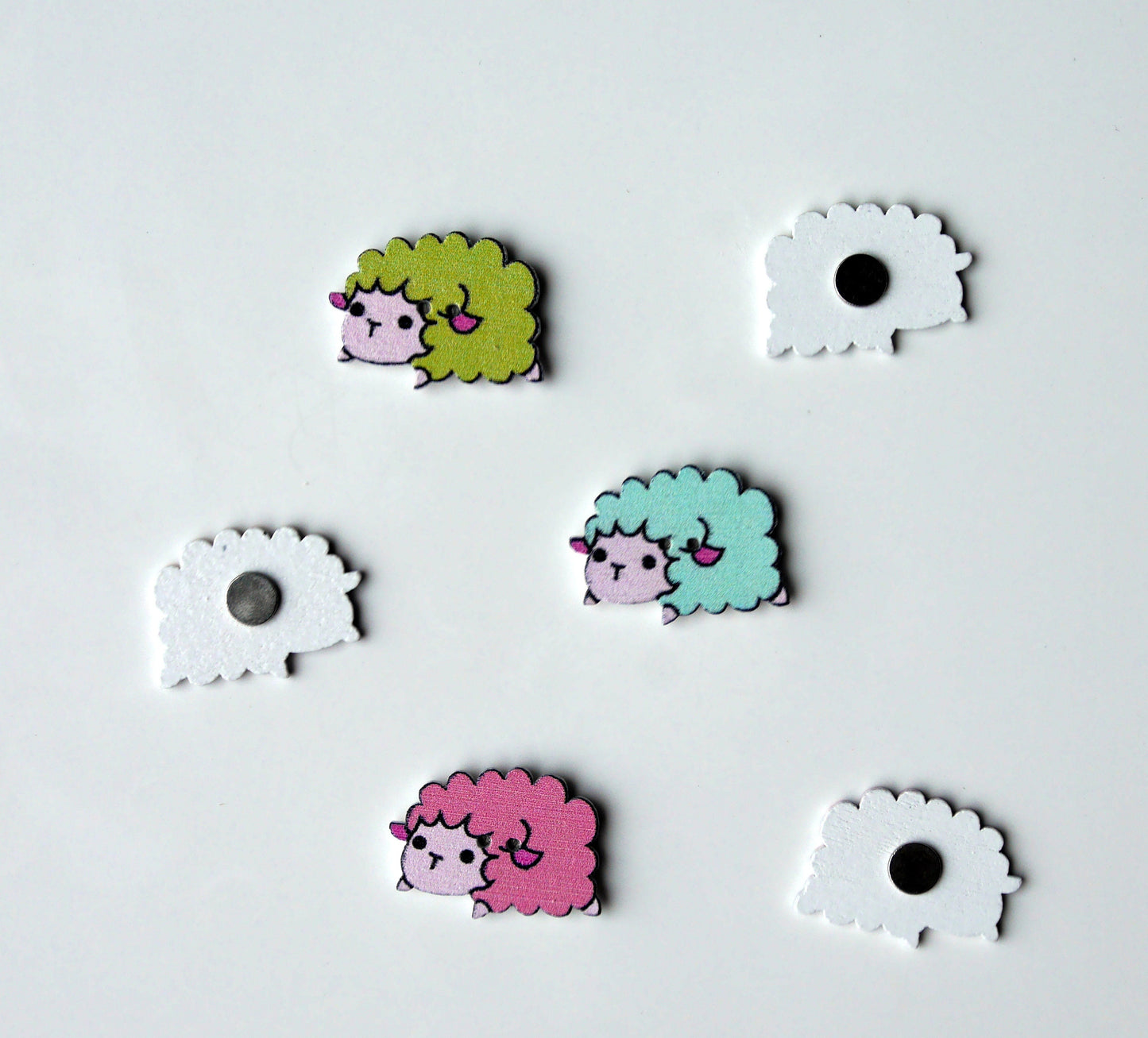 Farmyard Theme Sheep Shaped Colourful Wooden Fridge Magnets - (Set of 5 Magnets)