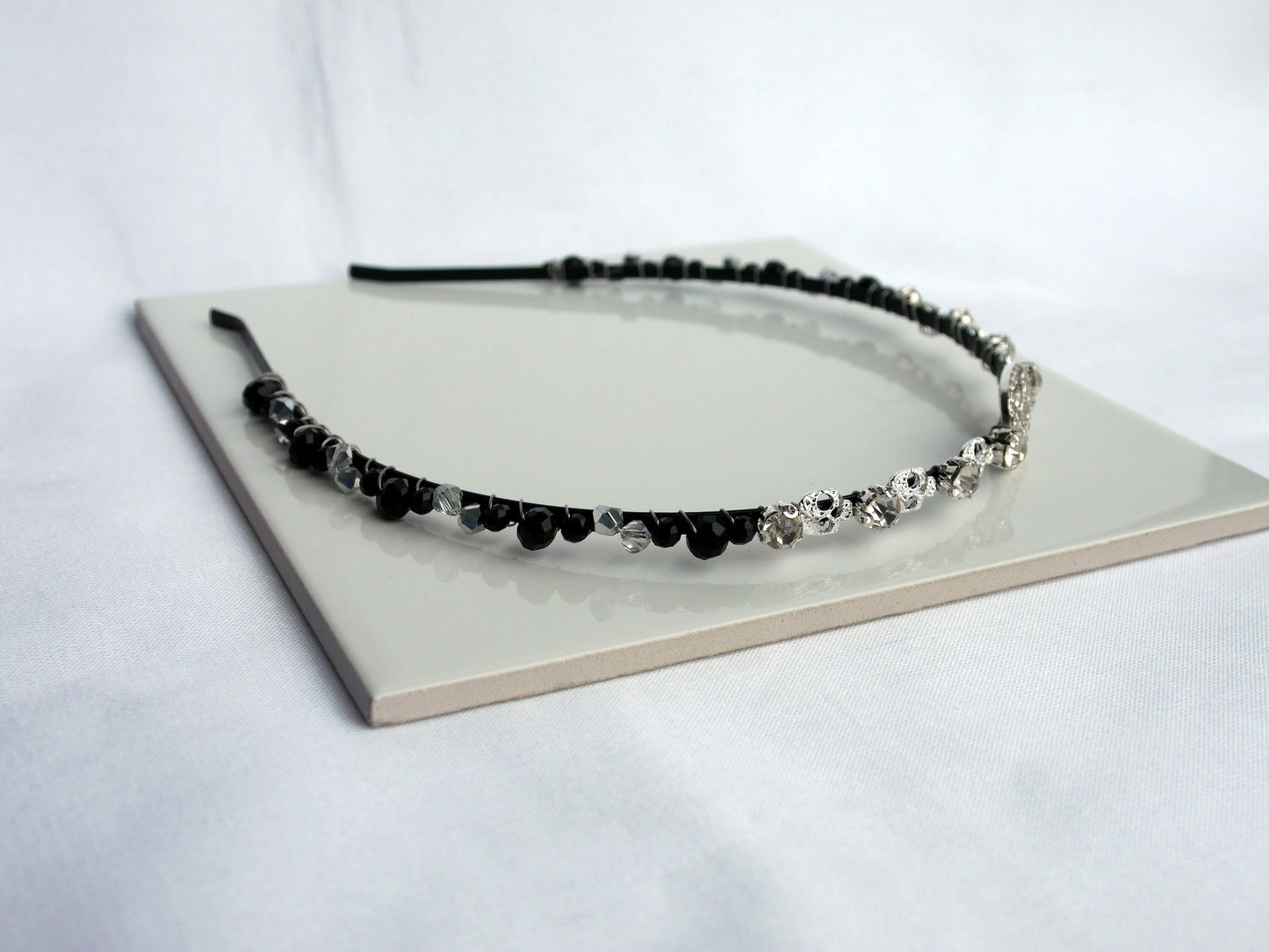Gothic Black Rhinestone Skull Wedding Prom Tiara Hair Accessory