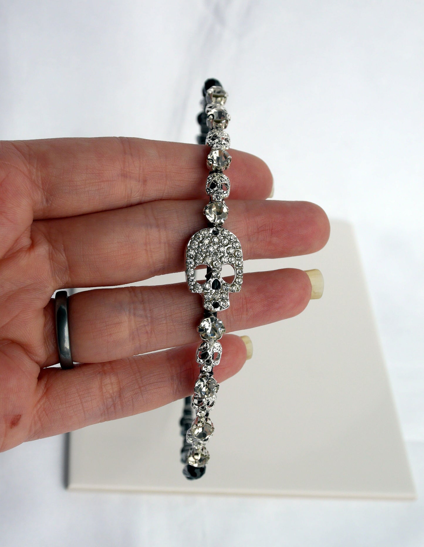 Gothic Black Rhinestone Skull Wedding Prom Tiara Hair Accessory