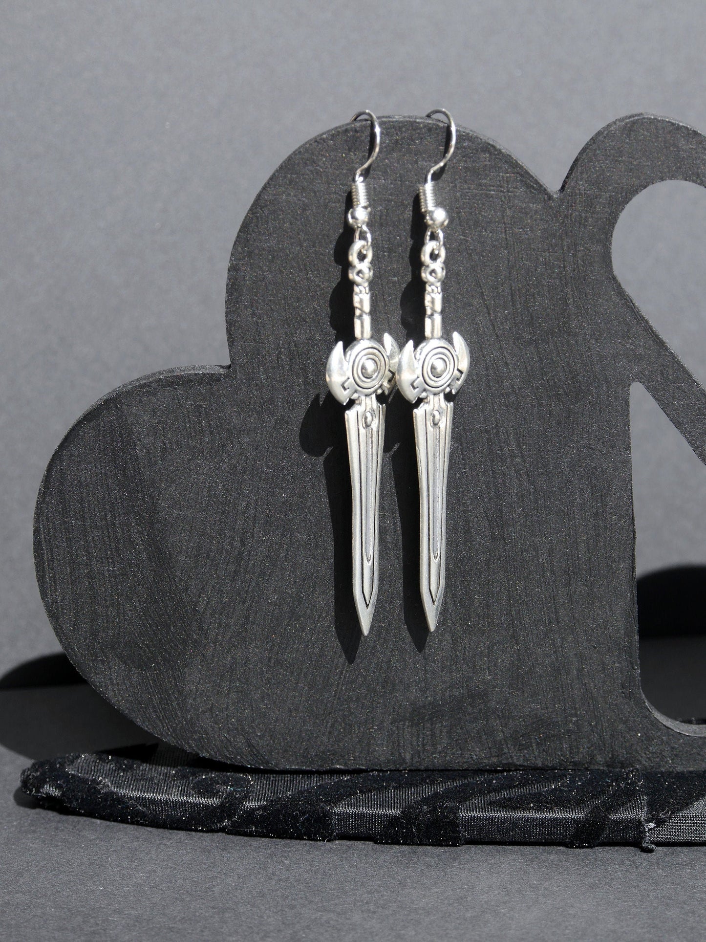 Fantasy Silver Blade Sword Shaped Earrings (Ear Hook, Stud or Clip On)