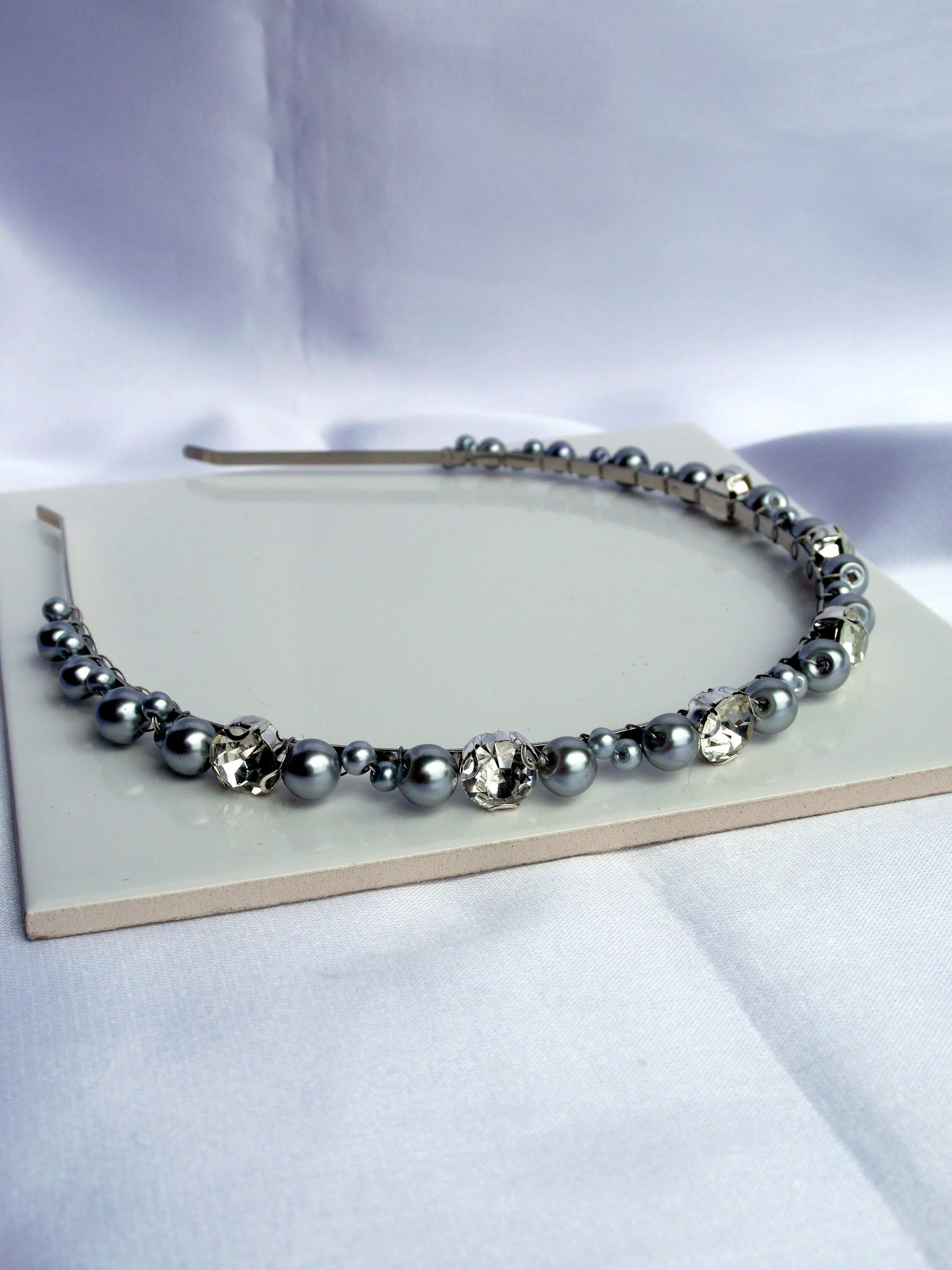 Thin Silver Grey Pearl Tiara Wedding Hair Accessory