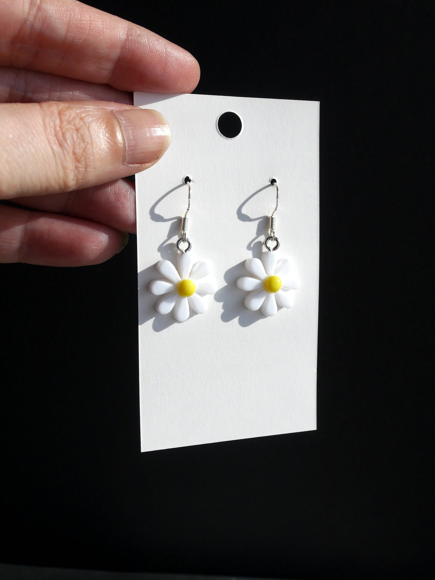 Daisy Shaped Resin Flower Hanging Earrings (Ear Hook Stud or Clip On)