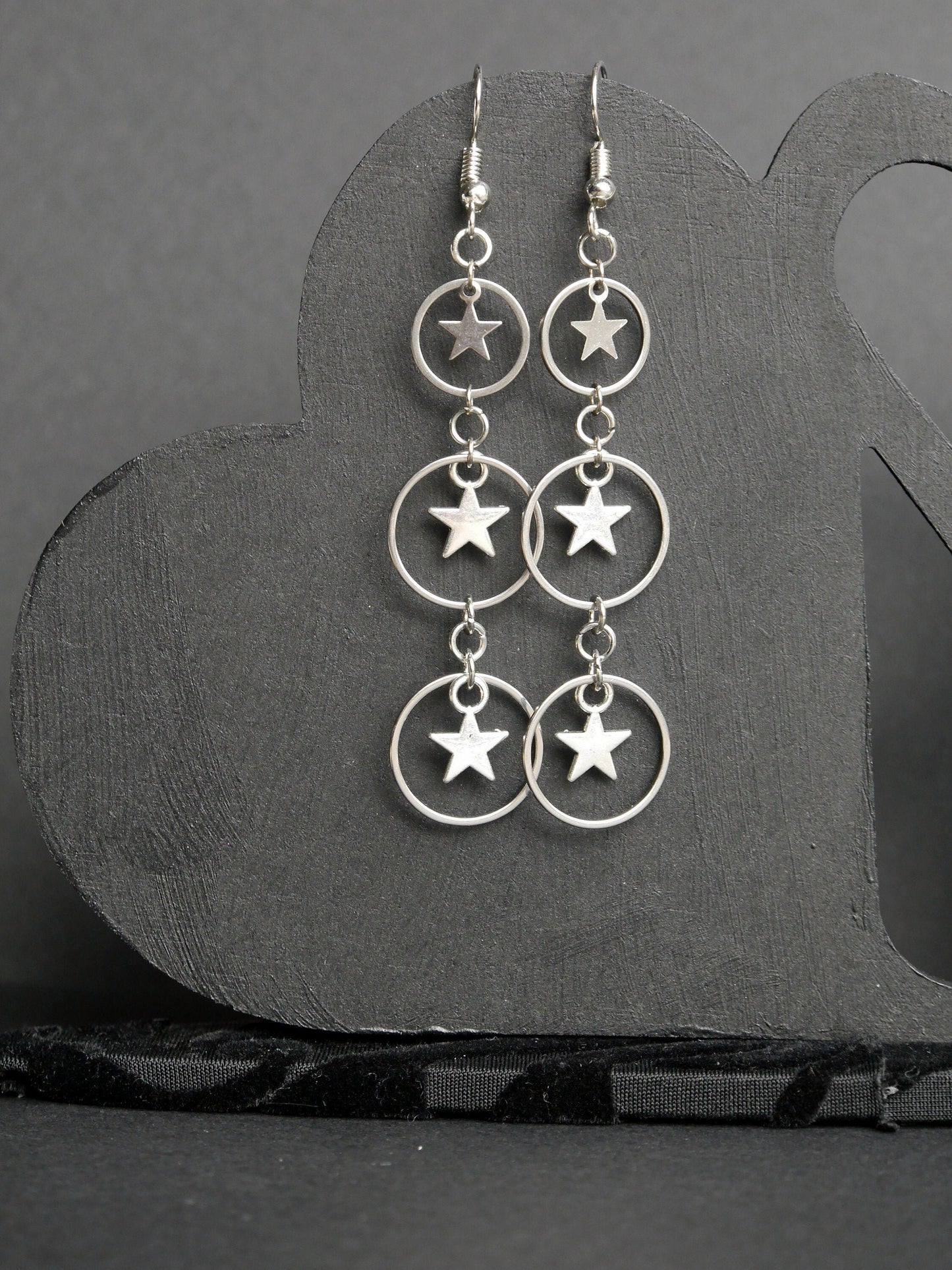 Celestial Silver Star and Hoop Earrings (Ear Hook, Stud or Clip On)