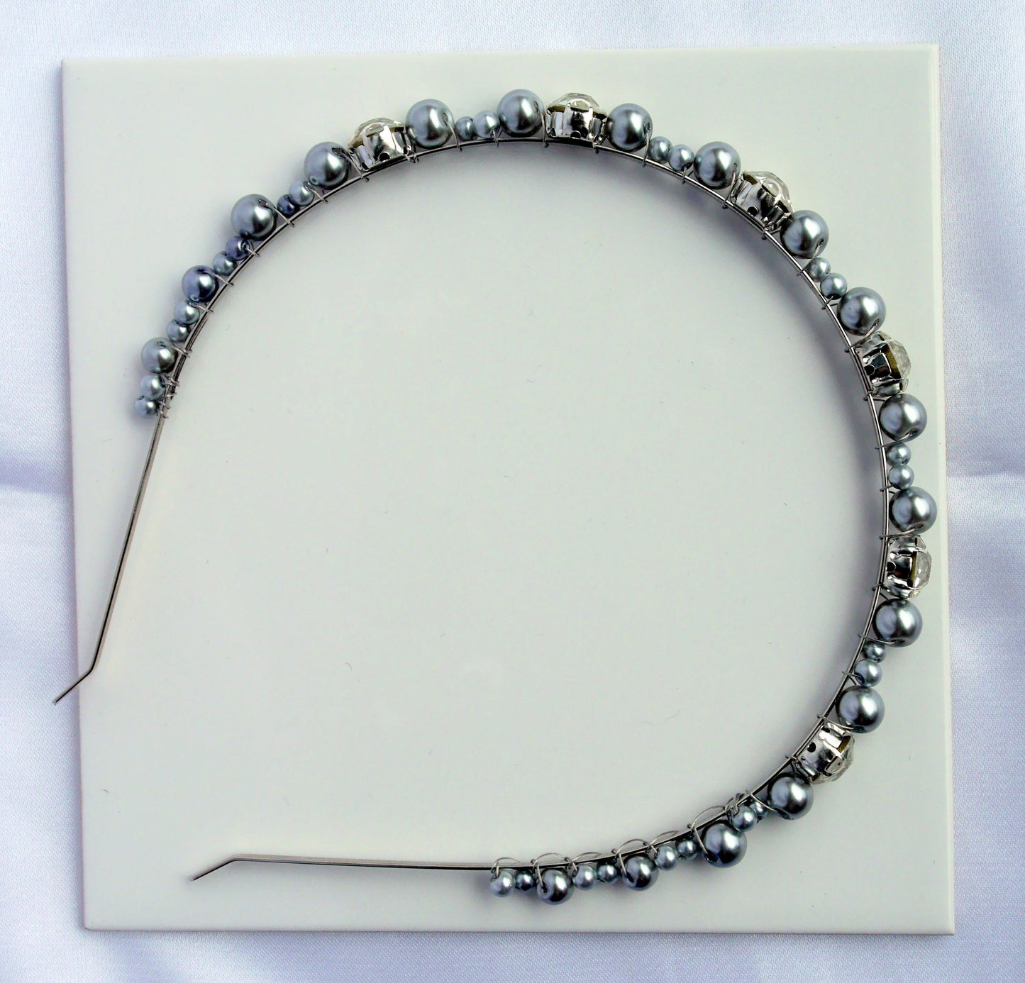 Thin Silver Grey Pearl Tiara Wedding Hair Accessory