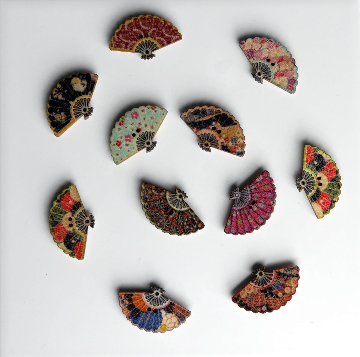 Oriental Fan Shaped Wooden Mini Fridge Magnets (Set of 5 Magnets)