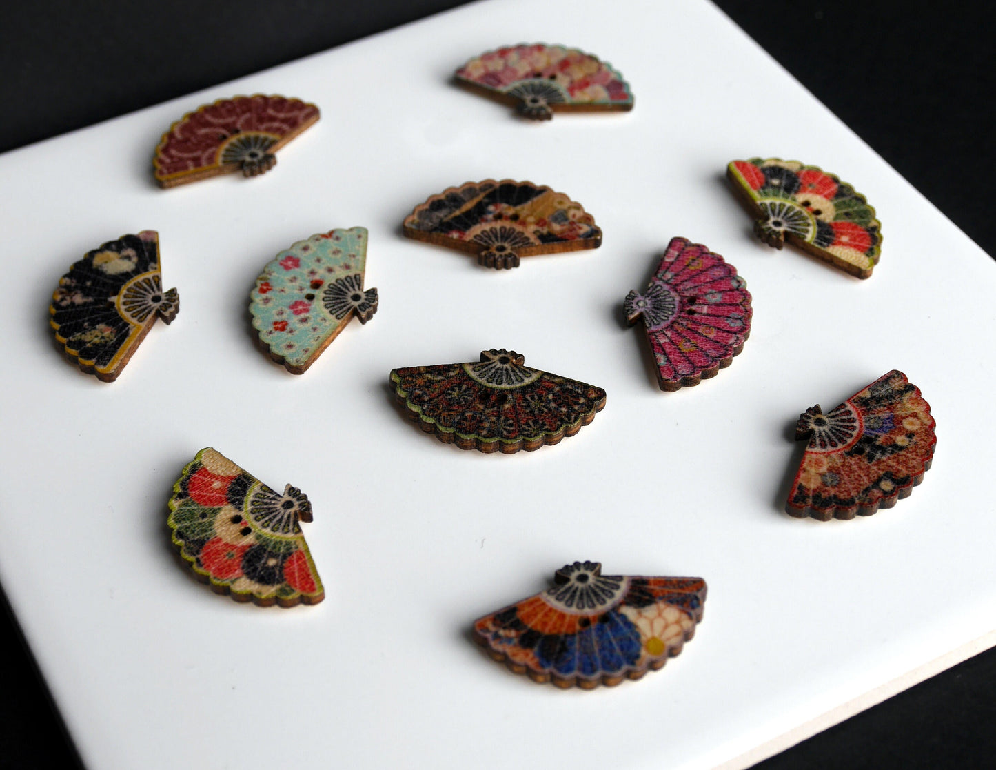 Oriental Fan Shaped Wooden Mini Fridge Magnets (Set of 5 Magnets)