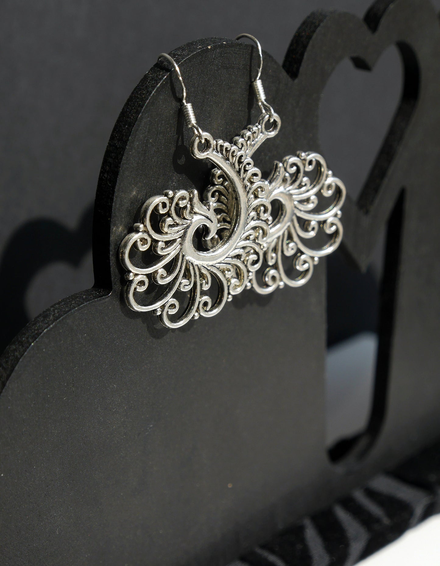 Silver Toned Swirling Filigree Statement Dangle Drop Earrings