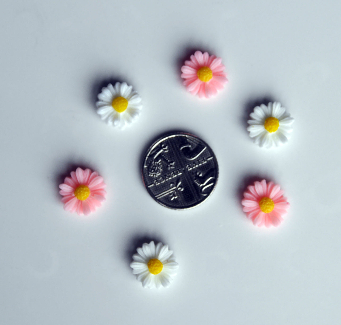 Pink and White Flower Mini Resin Fridge Magnets (Set of 10 Magnets)
