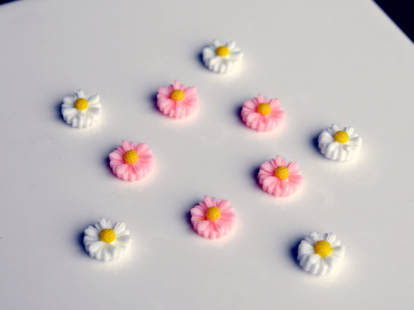 Pink and White Flower Mini Resin Fridge Magnets (Set of 10 Magnets)