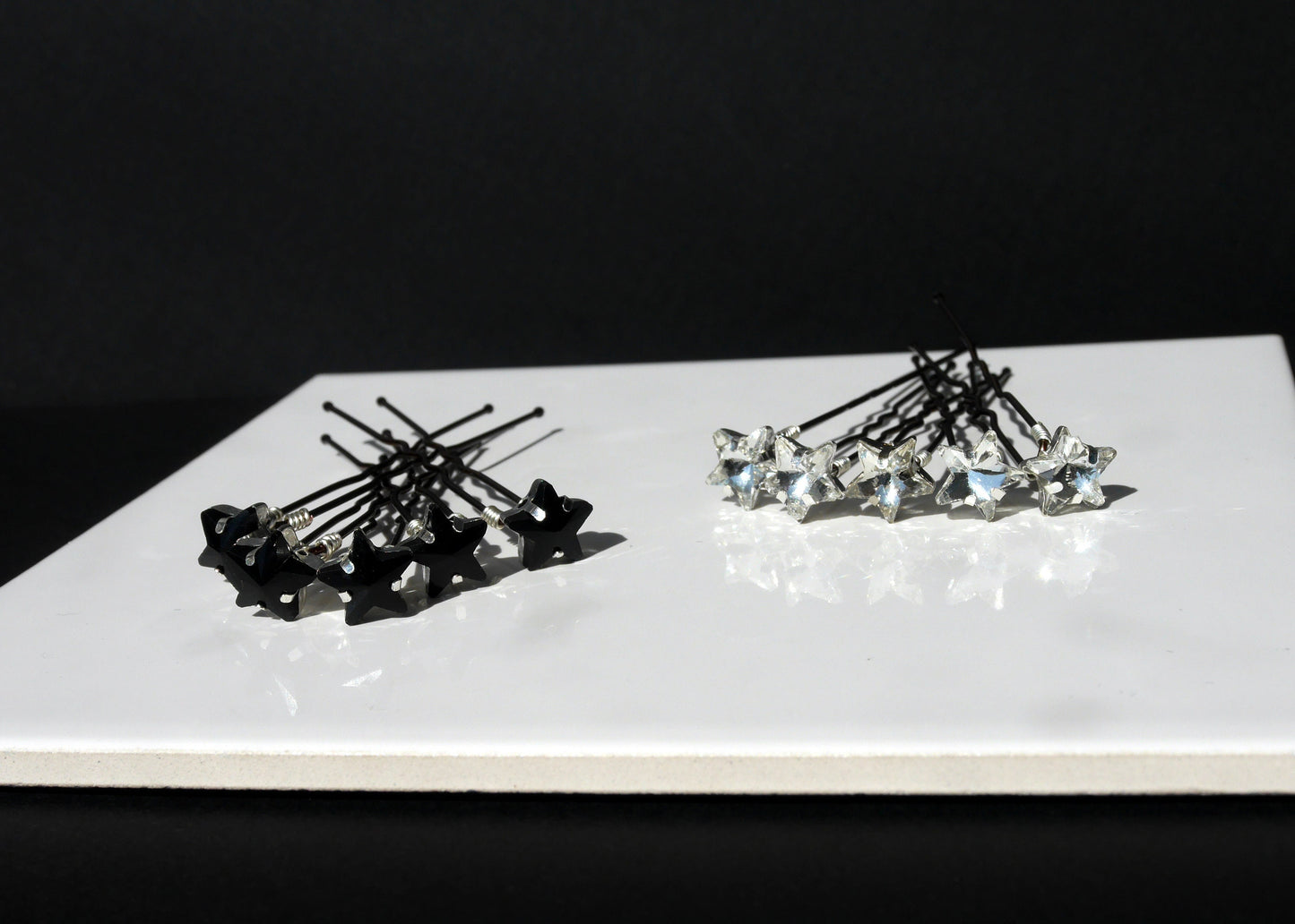 Star Shaped Diamante Hair Pins in Red, Clear Blue, Black, Pink, Green (Set of 5)