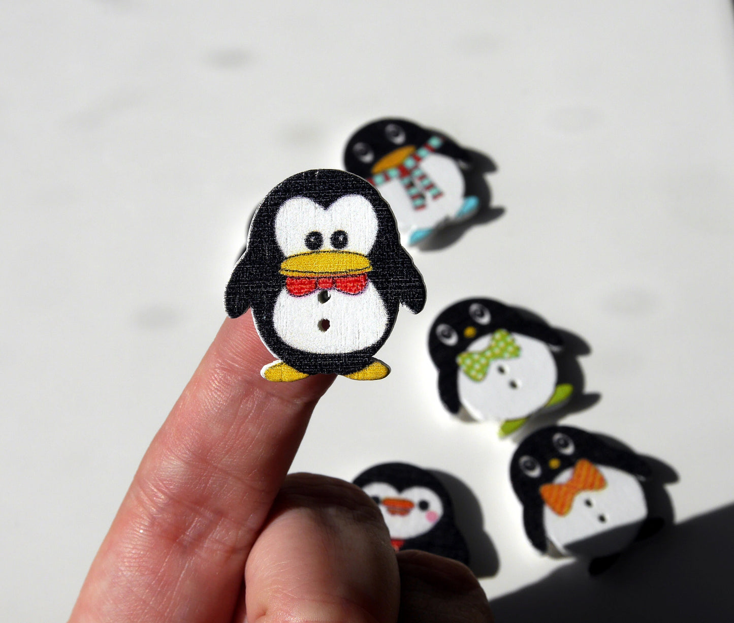 Penguin Shaped Colourful Wooden Fridge Magnets (Set of 5 Magnets)