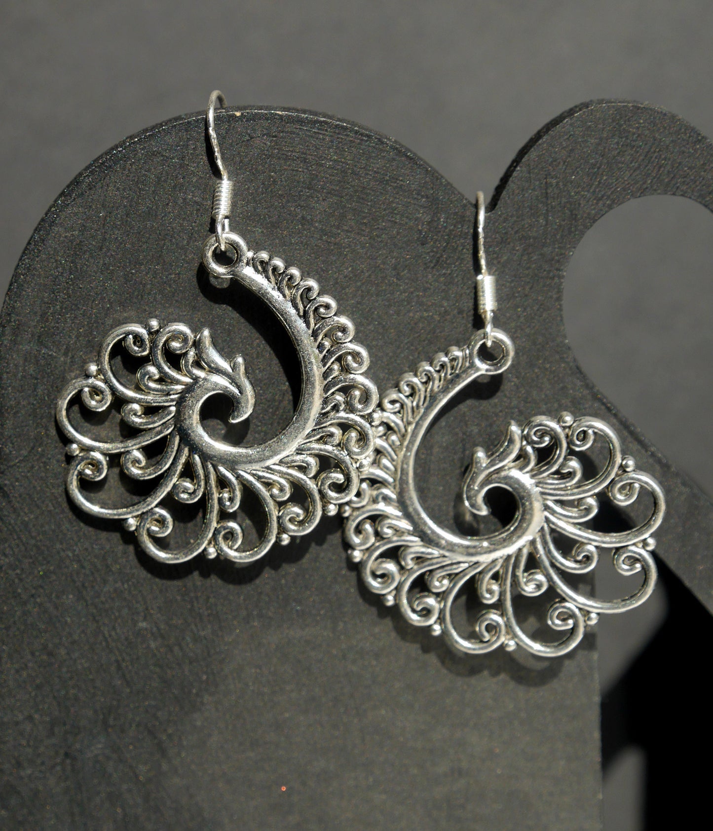 Silver Toned Swirling Filigree Statement Dangle Drop Earrings