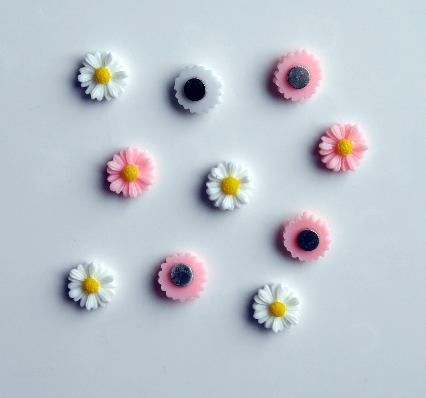 Pink and White Flower Mini Resin Fridge Magnets (Set of 10 Magnets)