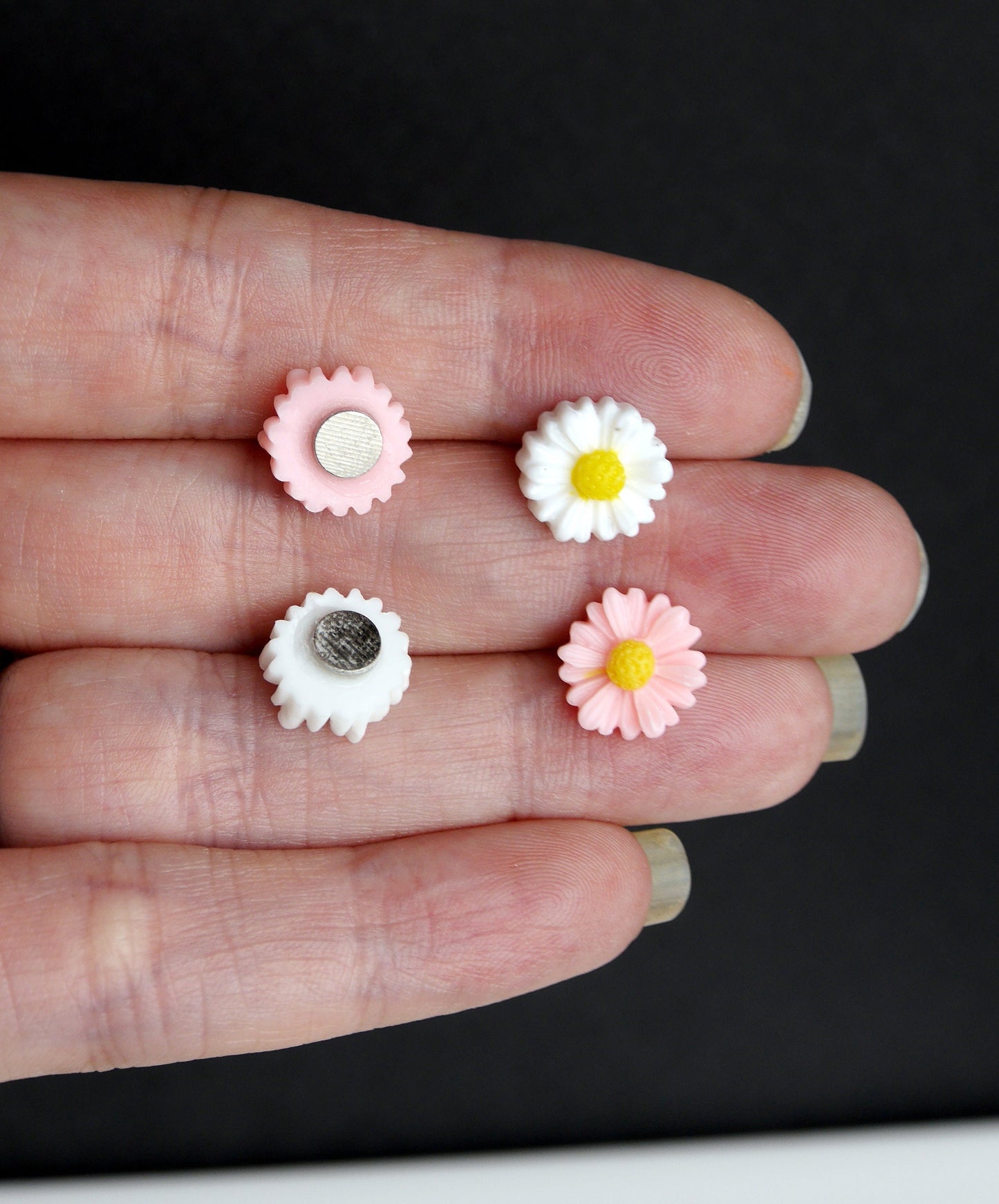 Pink and White Flower Mini Resin Fridge Magnets (Set of 10 Magnets)