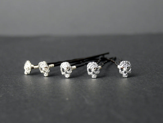 Beautiful Mini Silver Skull Hair Grips / Mini Gold Skull Hair Grips, perfect for dancers, or even to add a touch of gothic glam to wedding or prom hair.