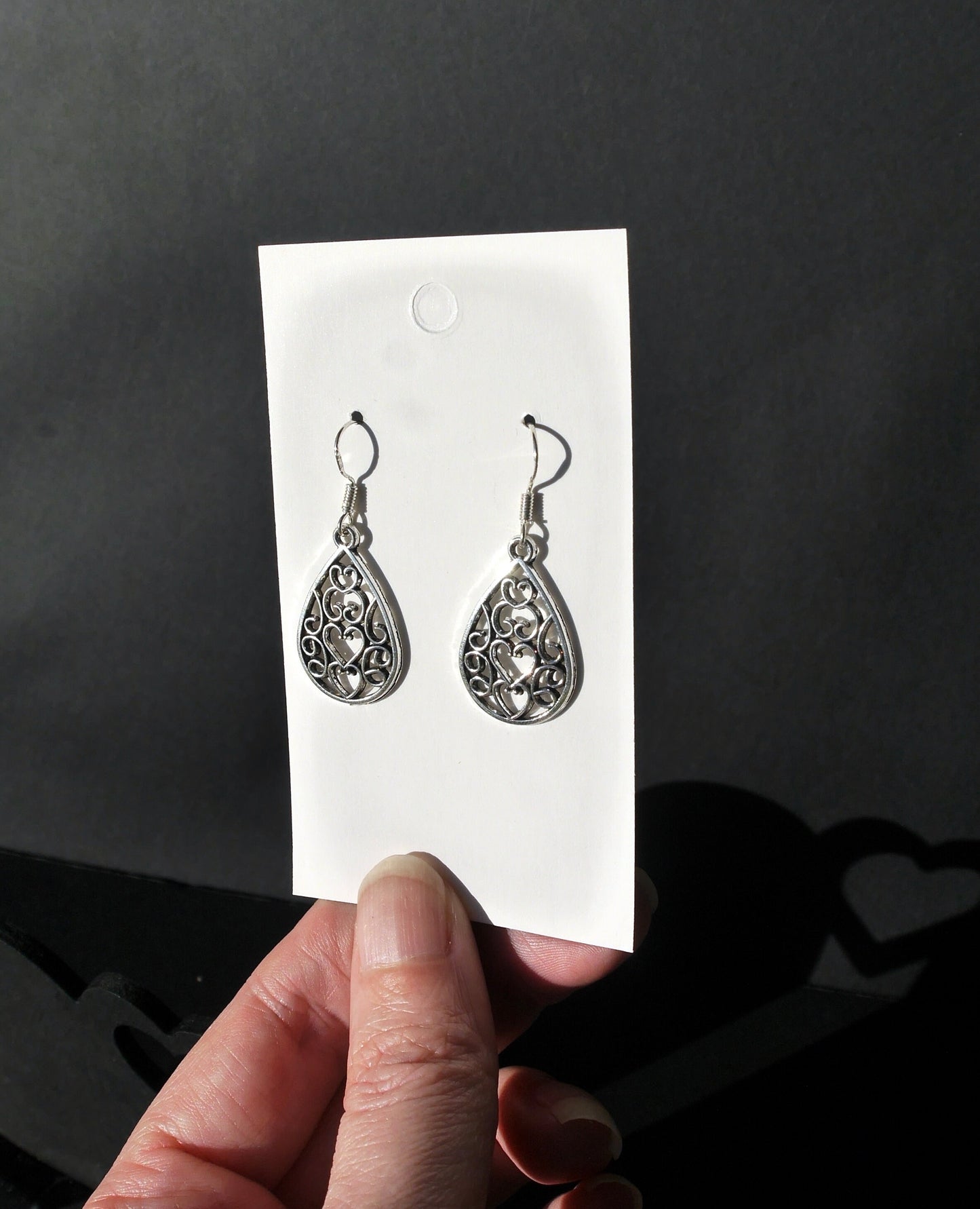 Silver Mini Teardrop Filigree Earrings (Ear Hook, Stud and Clip On)