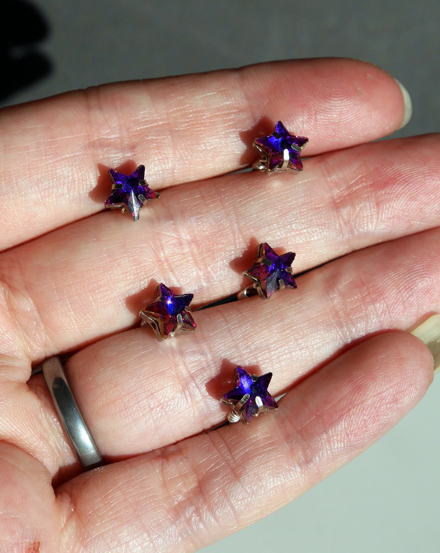 Mini Gold White Purple Star Shaped Hair Pins (Set of 5)