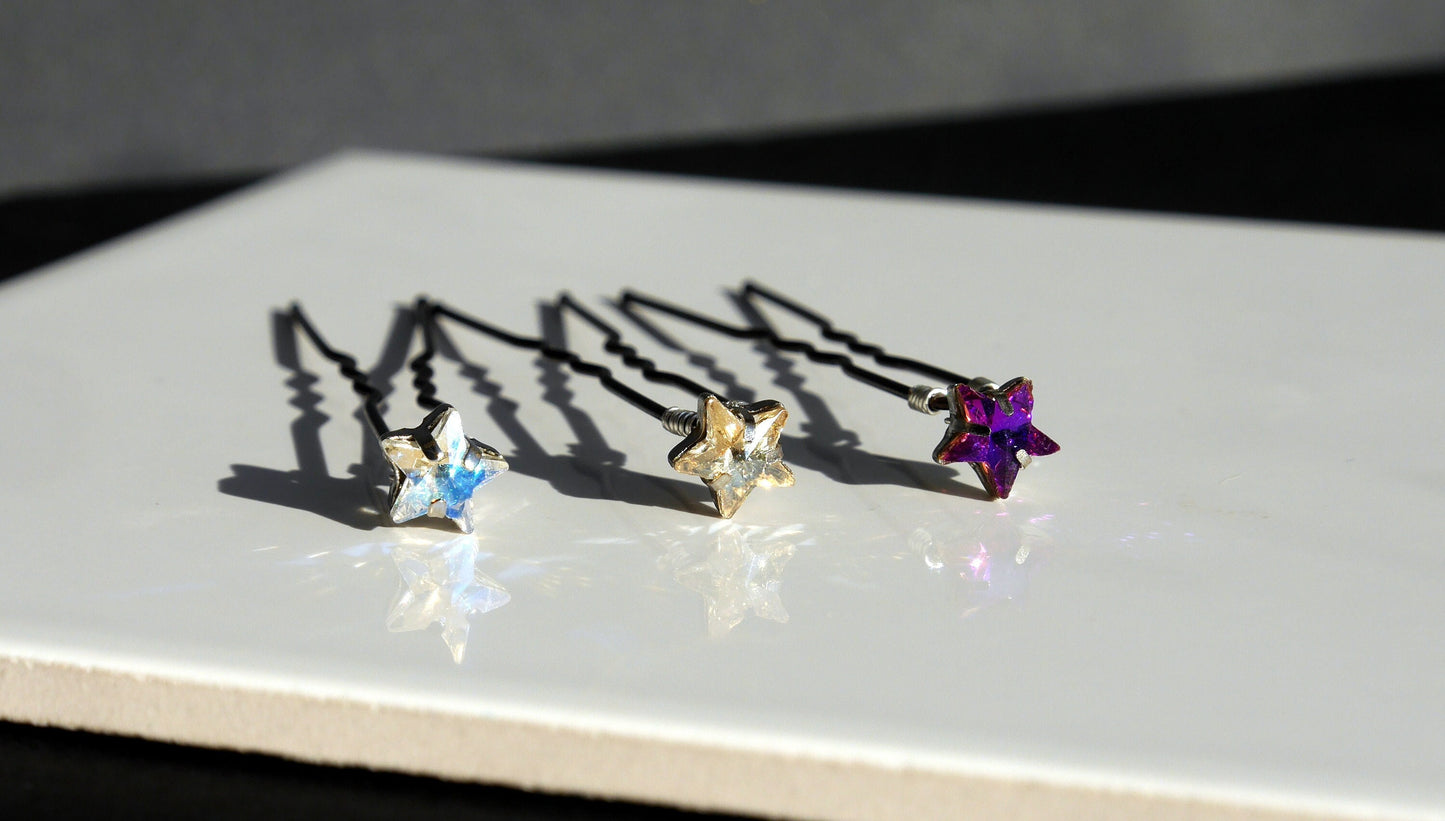 Mini Gold White Purple Star Shaped Hair Pins (Set of 5)