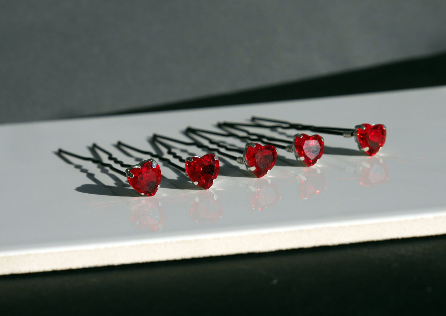 Mini Red and Black Heart Shaped Hair Pins (Set of 5)