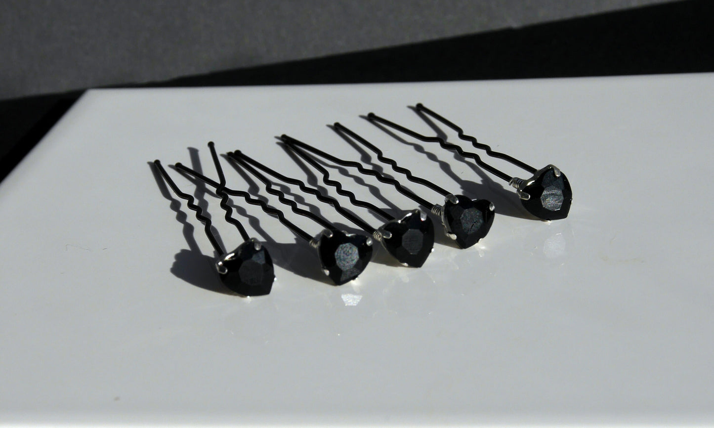 Mini Red and Black Heart Shaped Hair Pins (Set of 5)