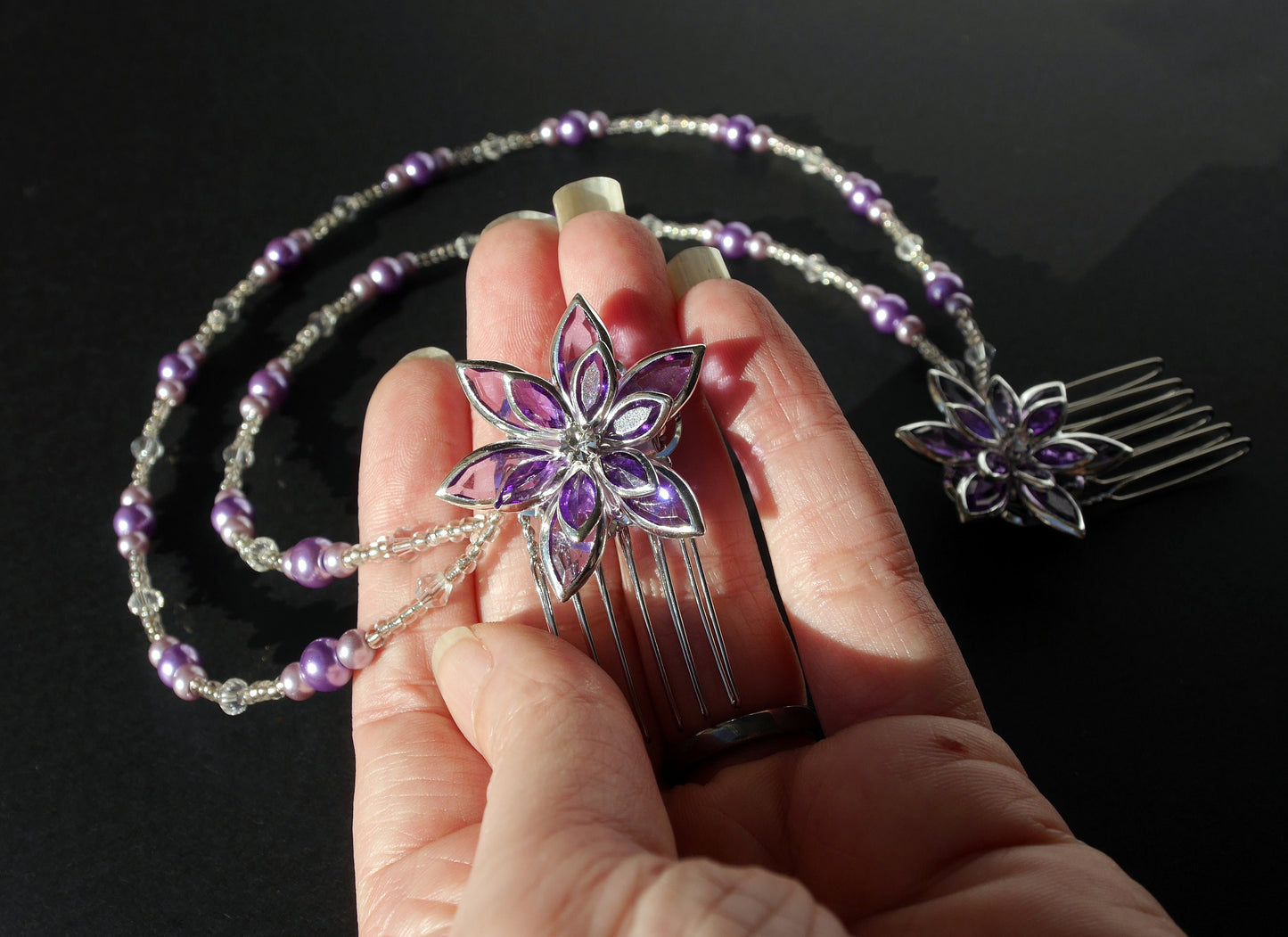 Purple Pearl Head Chain Hair Accessory