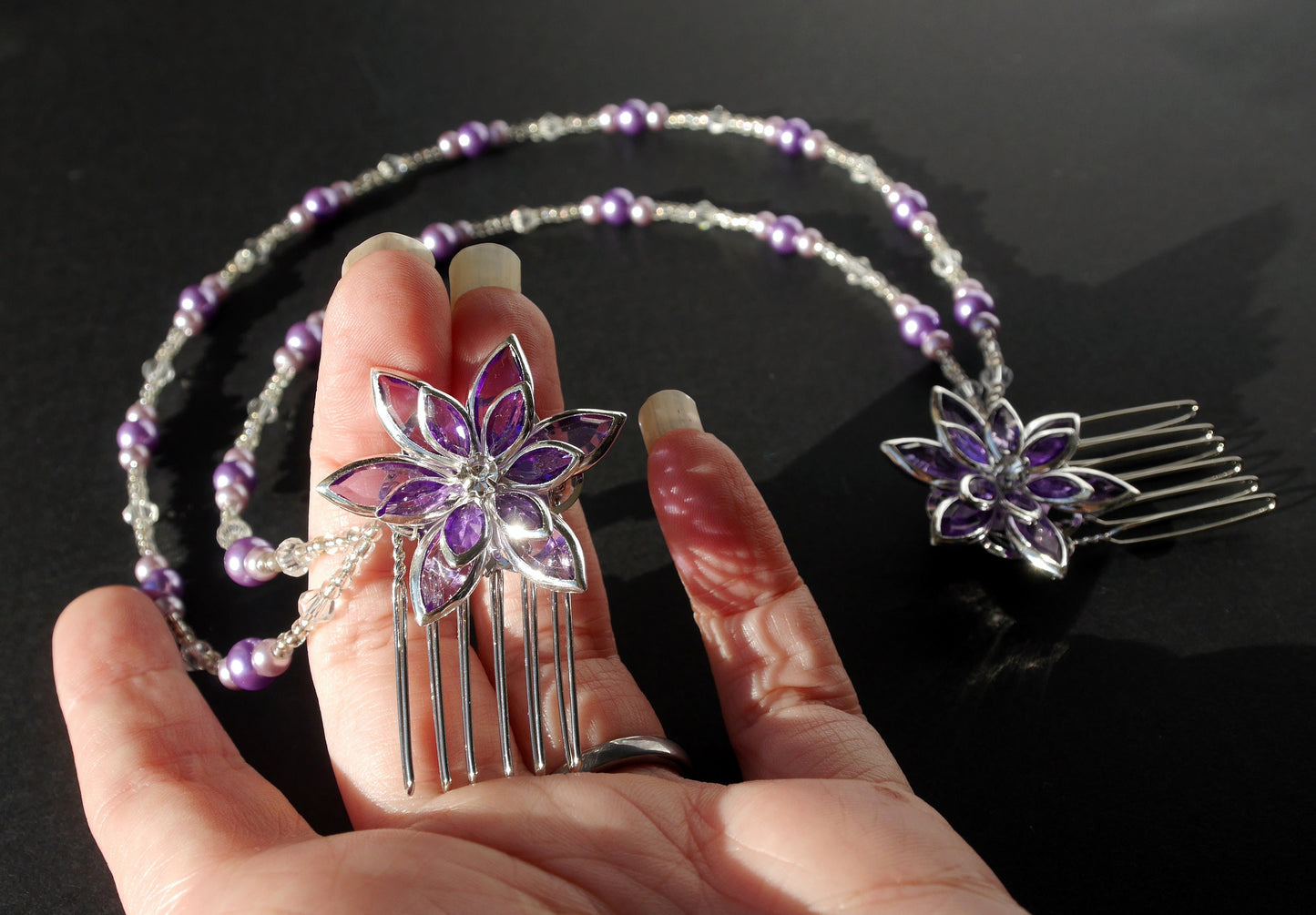 Purple Pearl Head Chain Hair Accessory