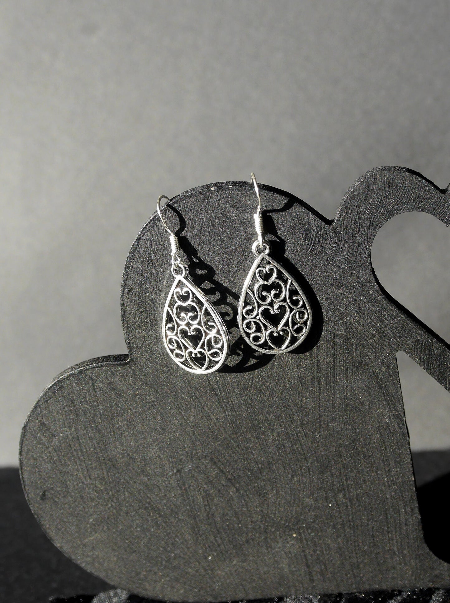 Silver Mini Teardrop Filigree Earrings (Ear Hook, Stud and Clip On)