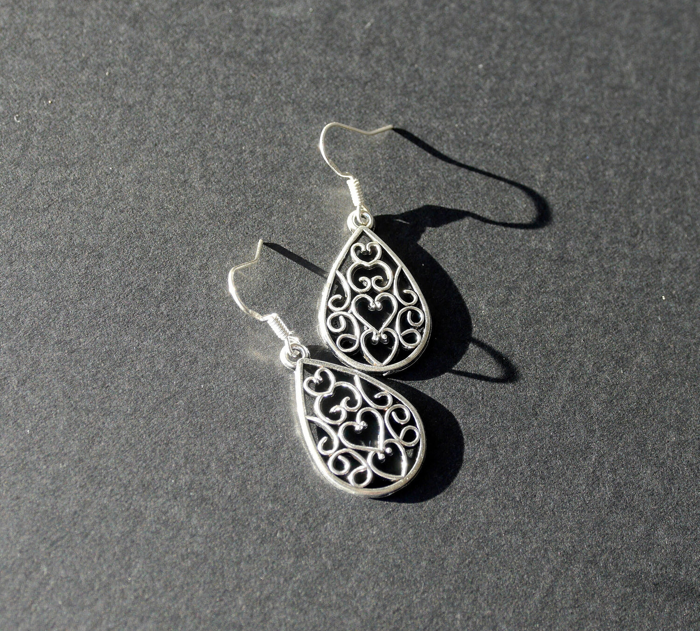 Silver Mini Teardrop Filigree Earrings (Ear Hook, Stud and Clip On)