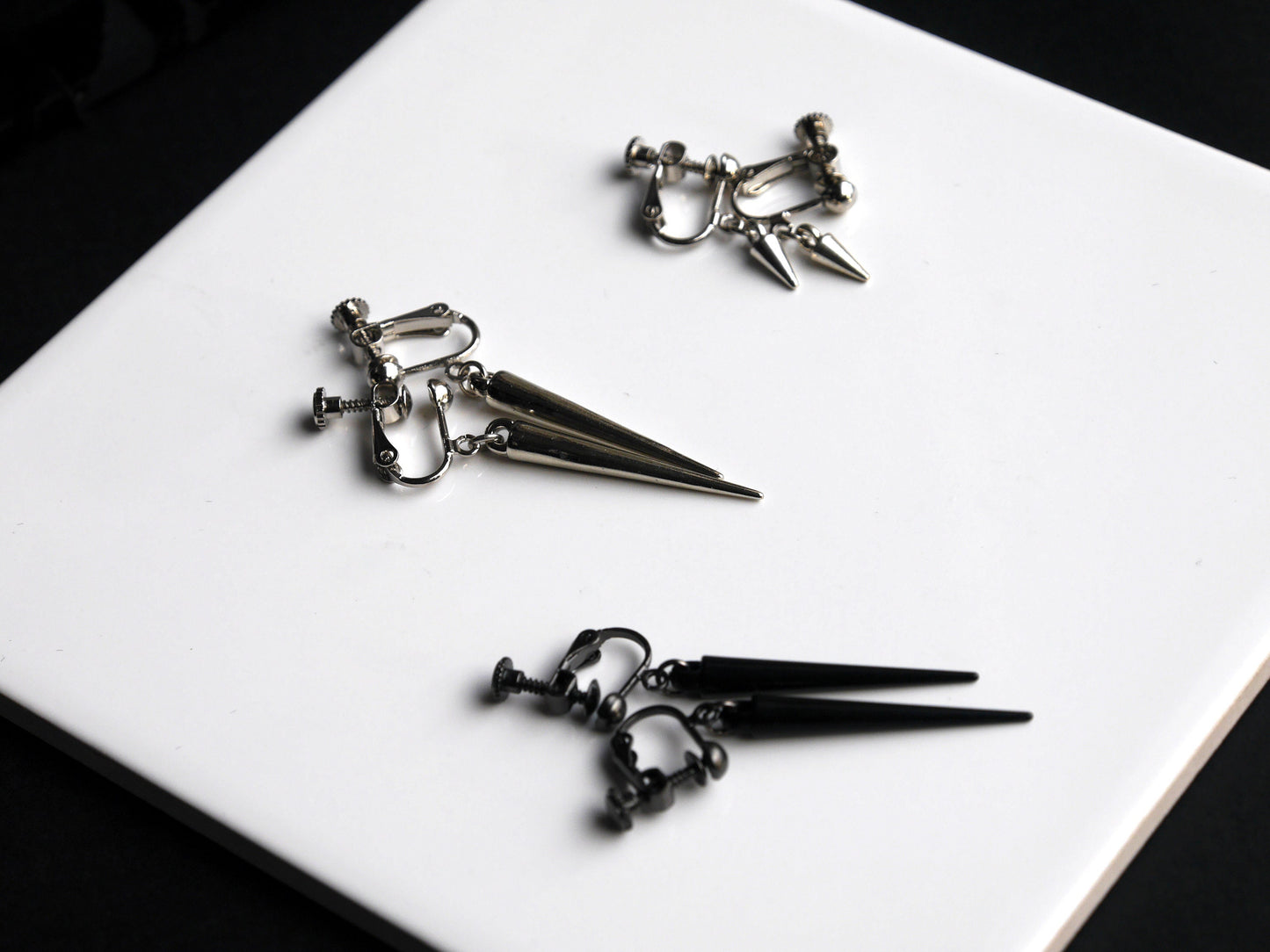 Ladies Teens Clip on Black or Silver Spike Earrings