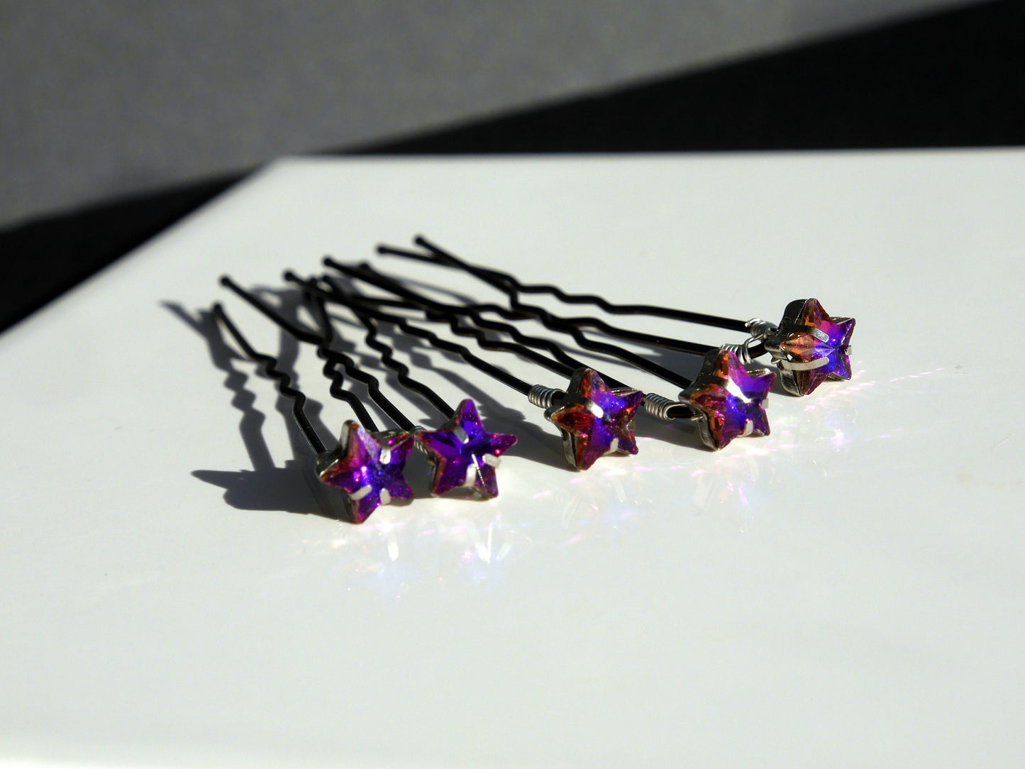 Mini Gold White Purple Star Shaped Hair Pins (Set of 5)